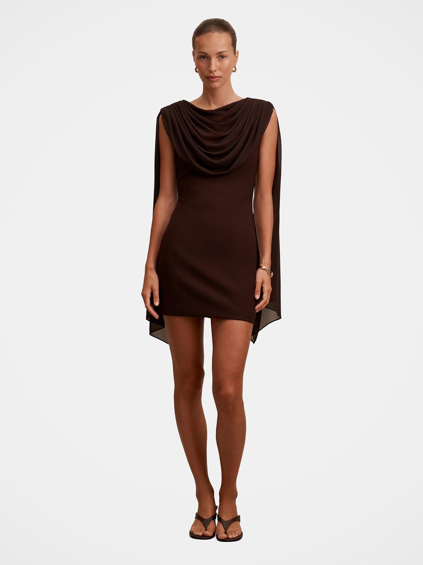 Image 6 of 7 of Forever New Bowie Mini Dress With Shawl - Brown
