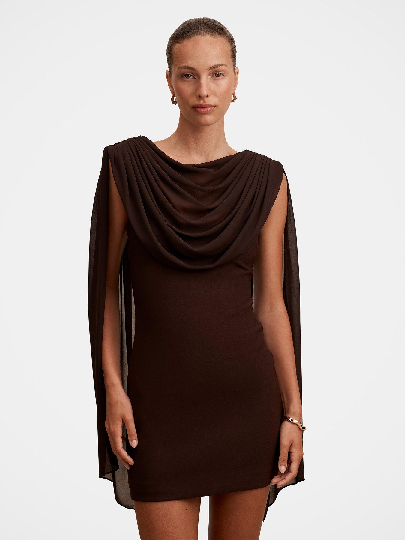 Image 7 of 7 of Forever New Bowie Mini Dress With Shawl - Brown