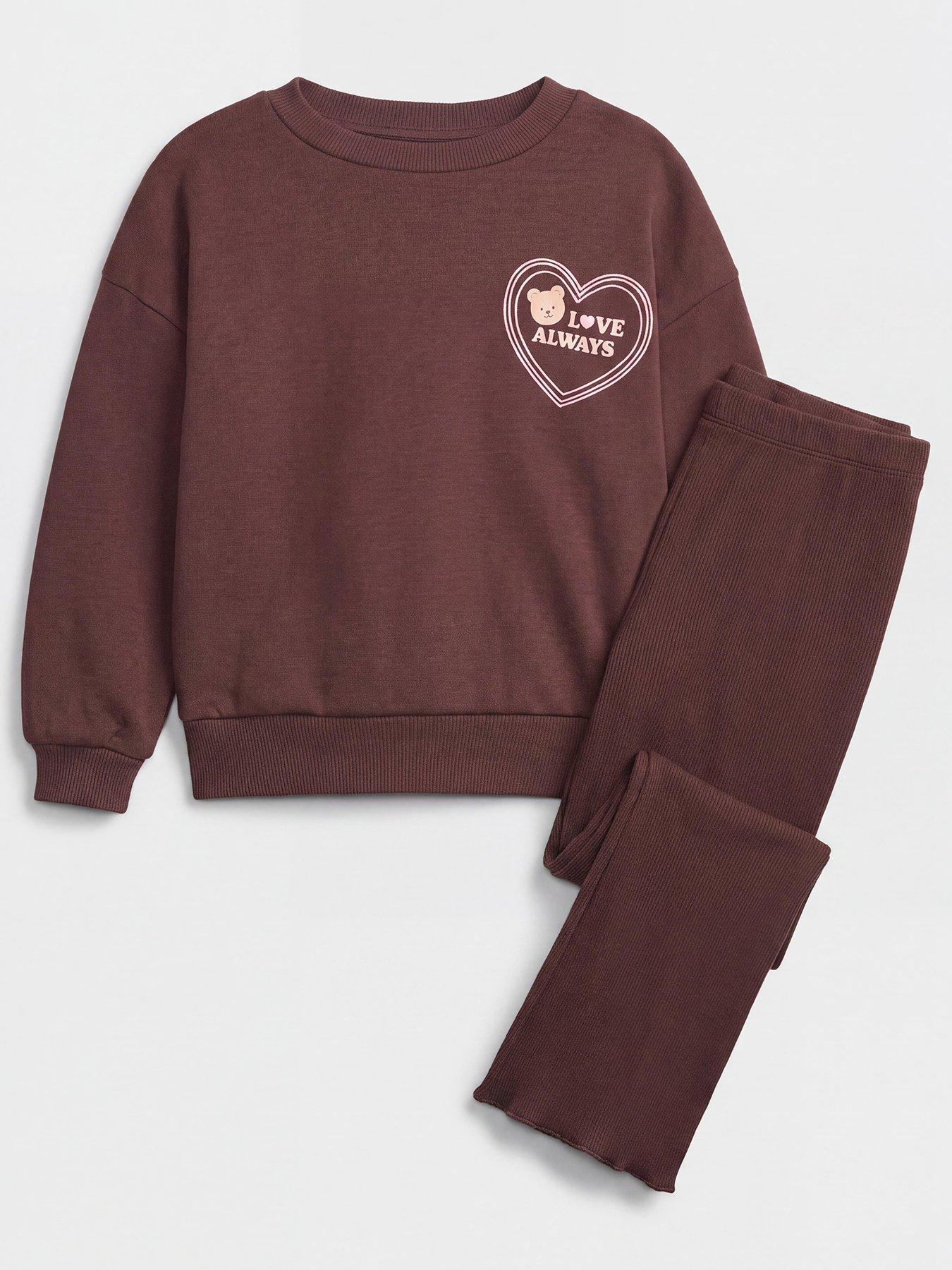 Image 1 of 3 of The Very Collection Girls Teddy Sweatshirt And Flare Legging Set (9 months - 7 years) - Brown