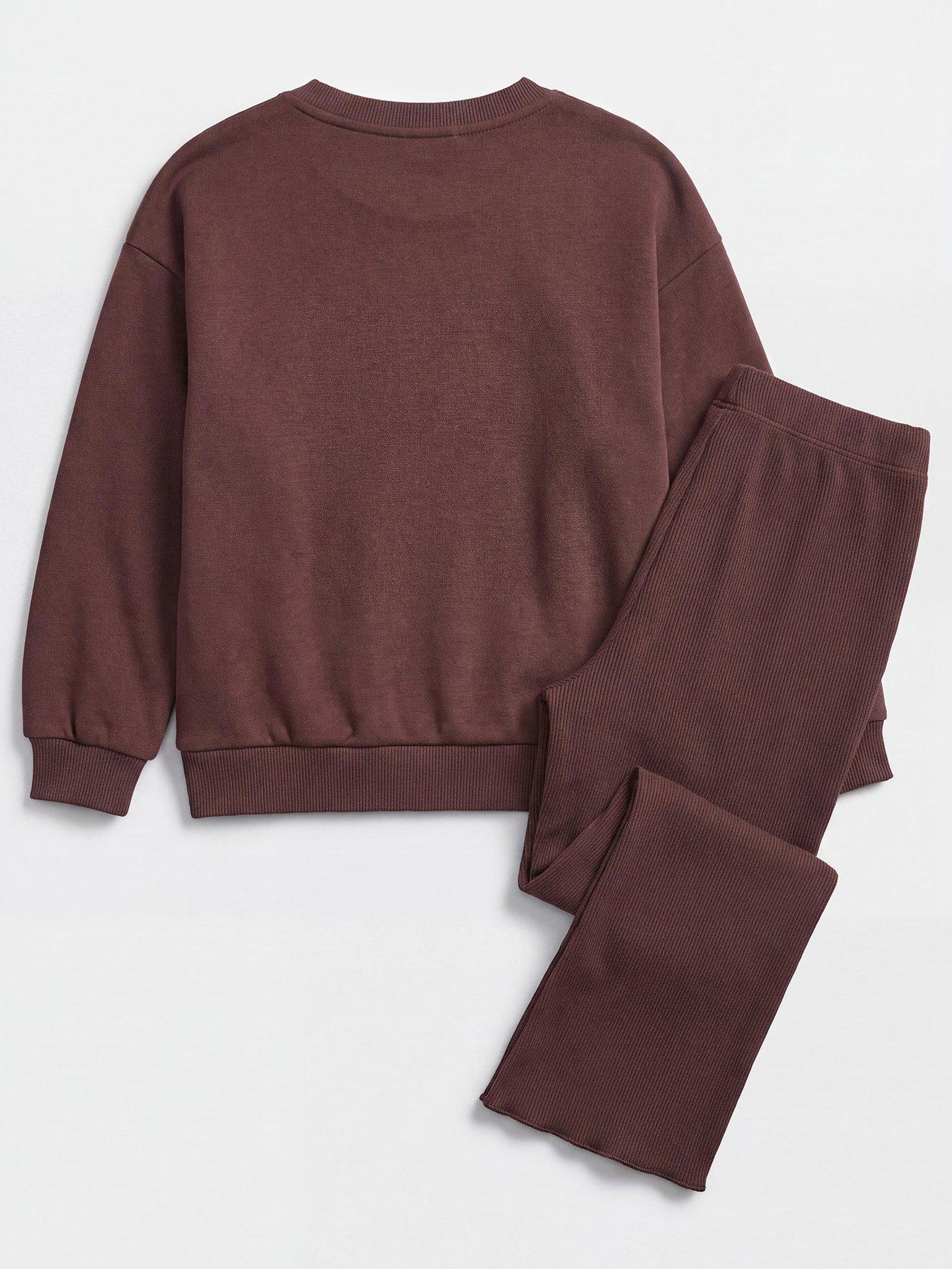 Image 2 of 3 of The Very Collection Girls Teddy Sweatshirt And Flare Legging Set (9 months - 7 years) - Brown