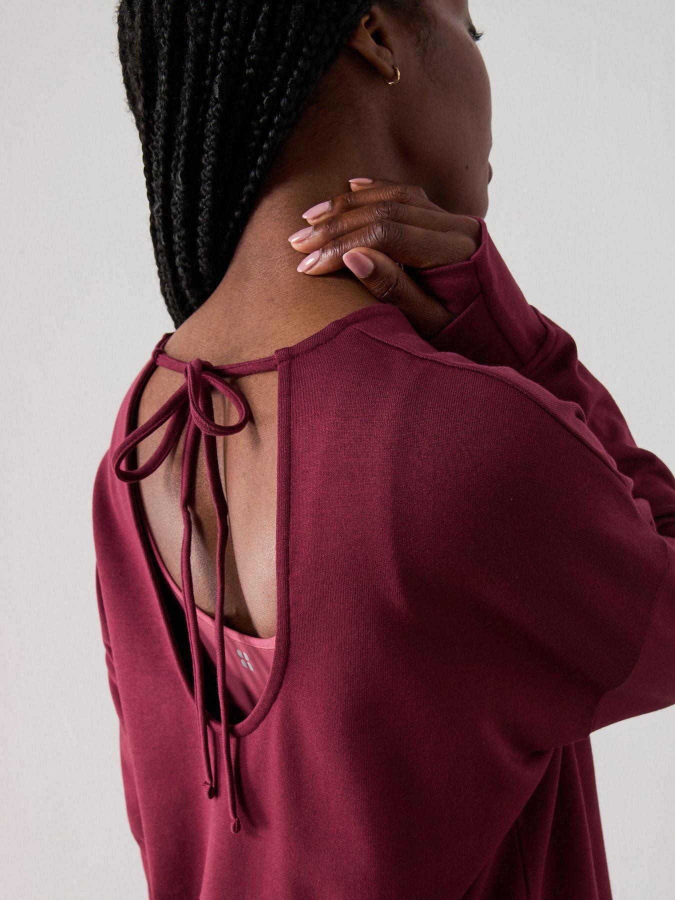 Image 4 of 6 of Sweaty Betty Womens Training After Class Open Back Tie Sweatshirt - Red