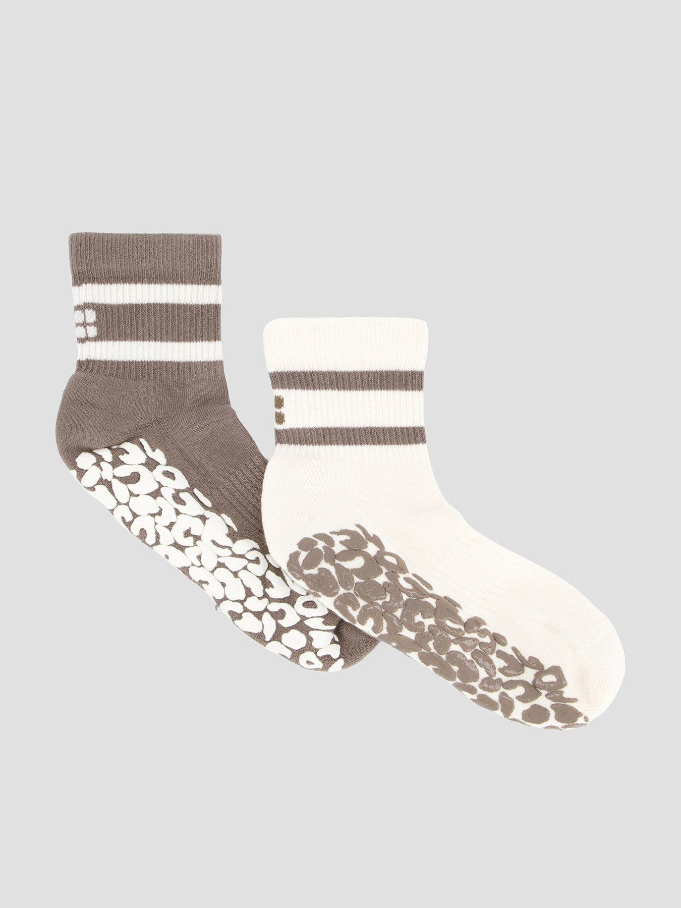 Image 1 of 6 of Sweaty Betty Womens Training Animal Print Mini Pilates Crew Gripper 2 Pack - Khaki