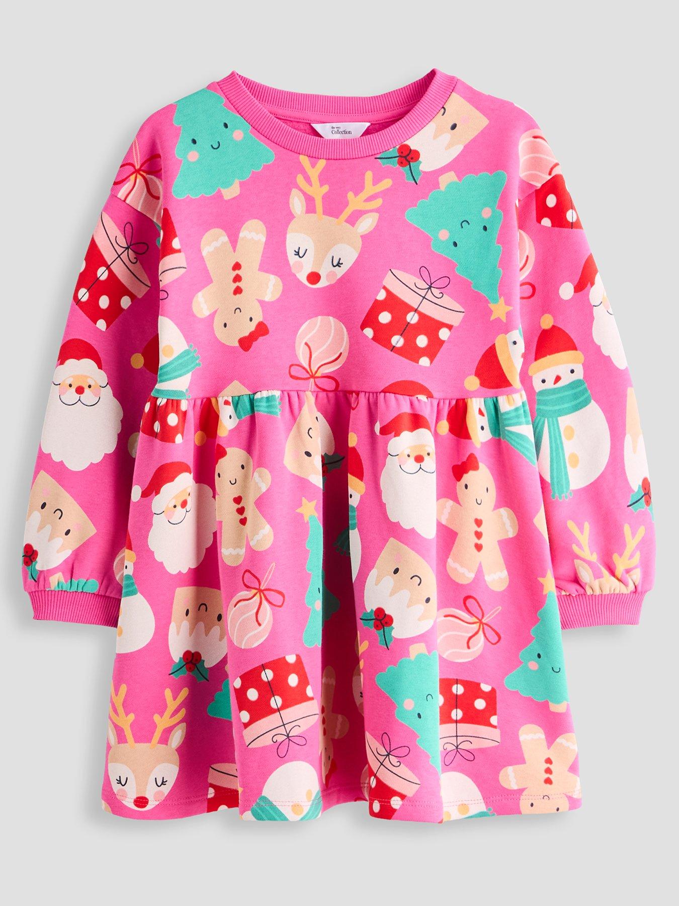 Image 1 of 4 of The Very Collection Girls Christmas Print Peplum Dress (9 Months - 7 Years) - Print