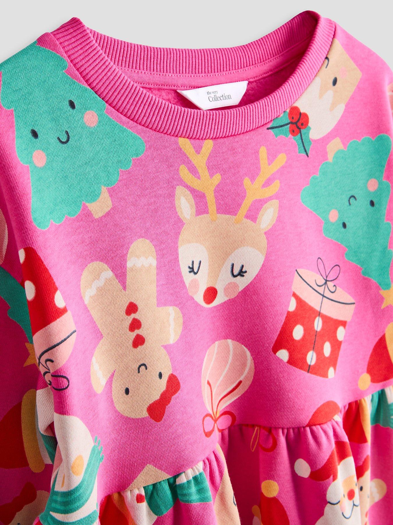 Image 3 of 4 of The Very Collection Girls Christmas Print Peplum Dress (9 Months - 7 Years) - Print