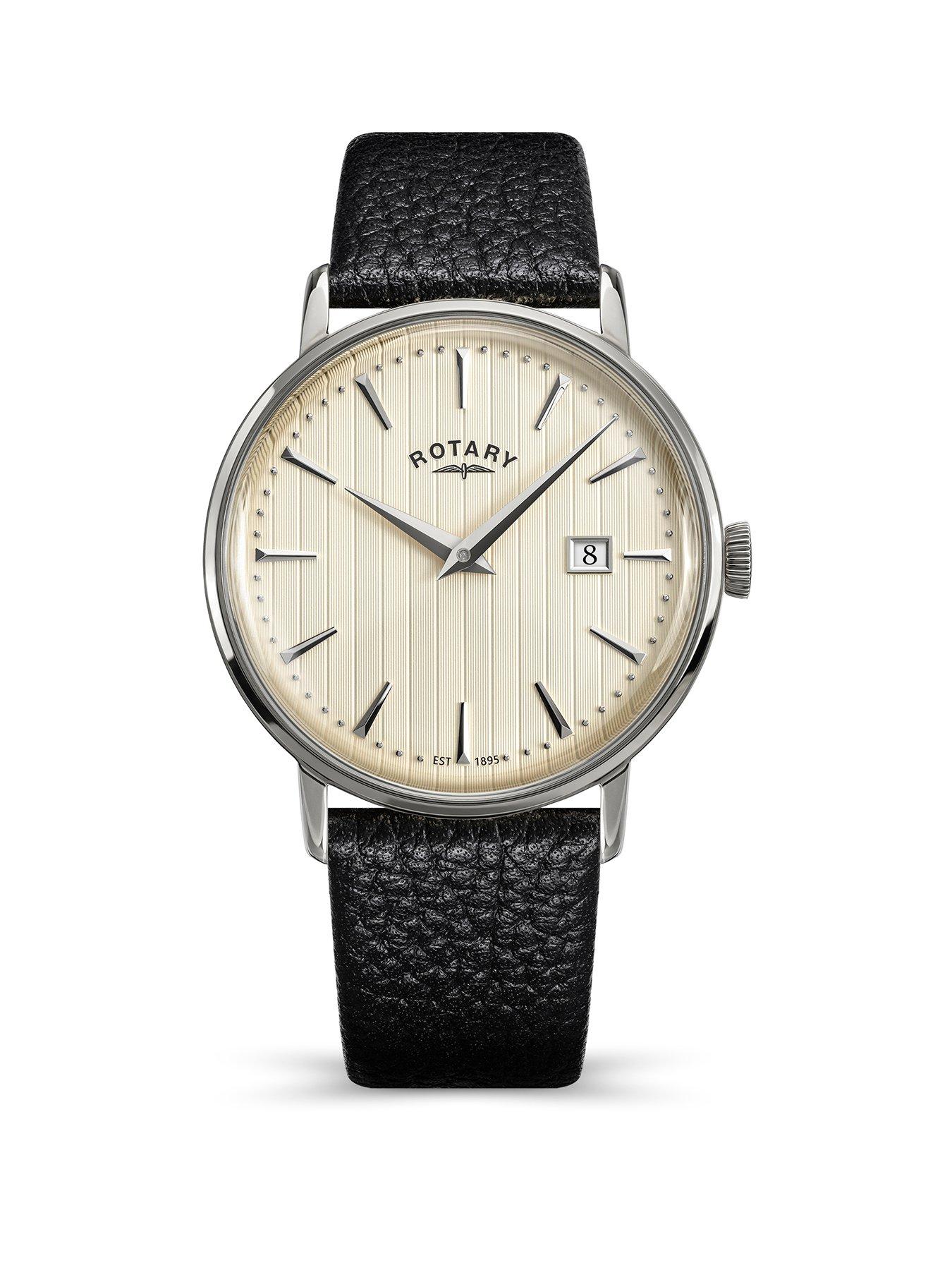 Rotary Men's SS Black Strap Cream Dial 50m