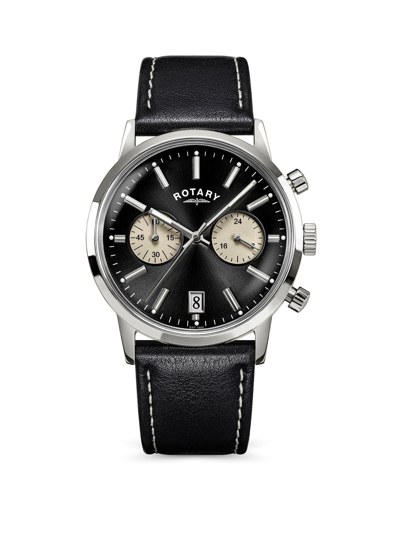 Rotary Men's SS Chronograph Black Strap Black Dial 50m