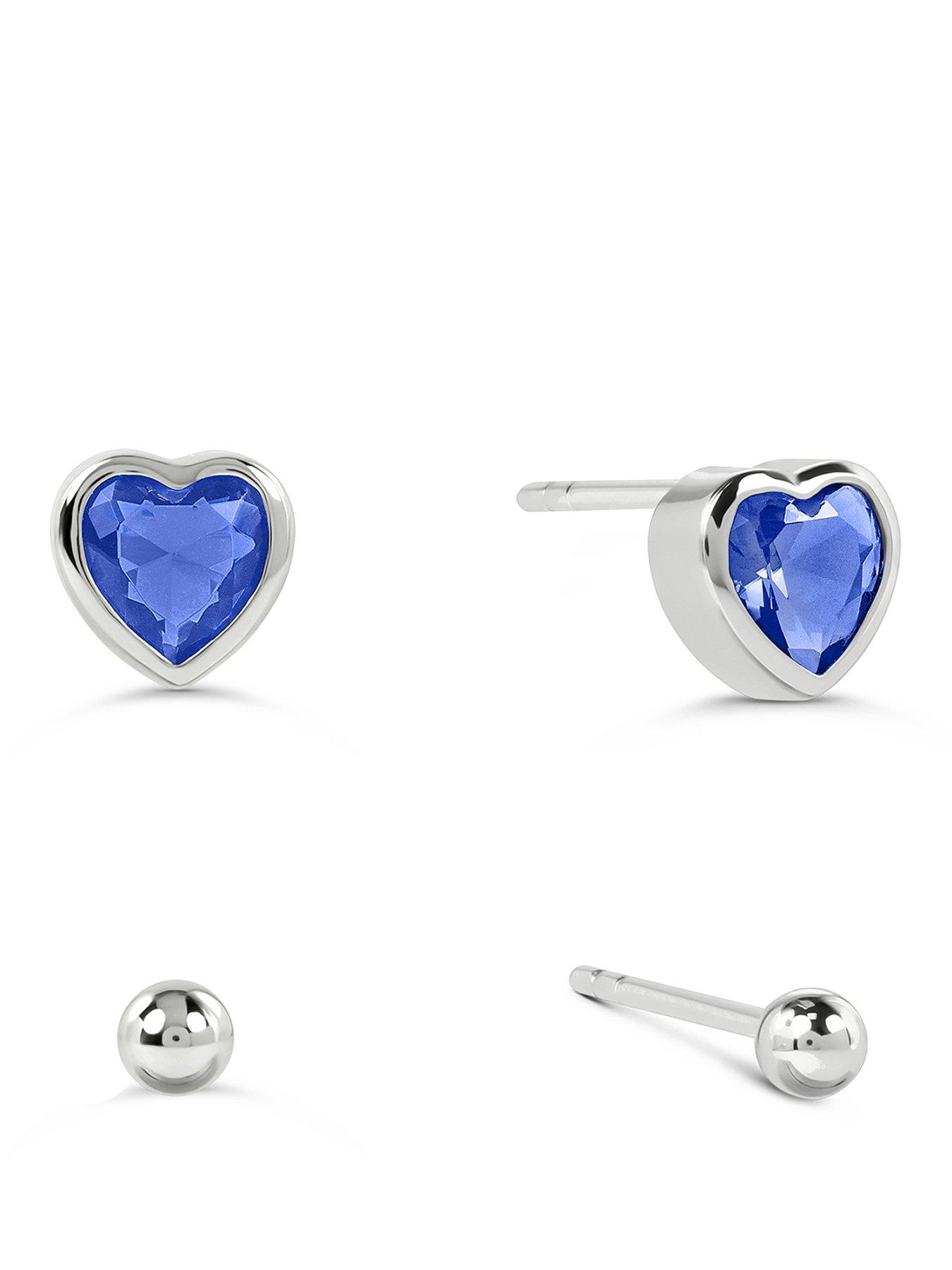 Image 1 of 4 of Radley Silver Plated Twinpack Saphire Heart and Ball Stud Earrings