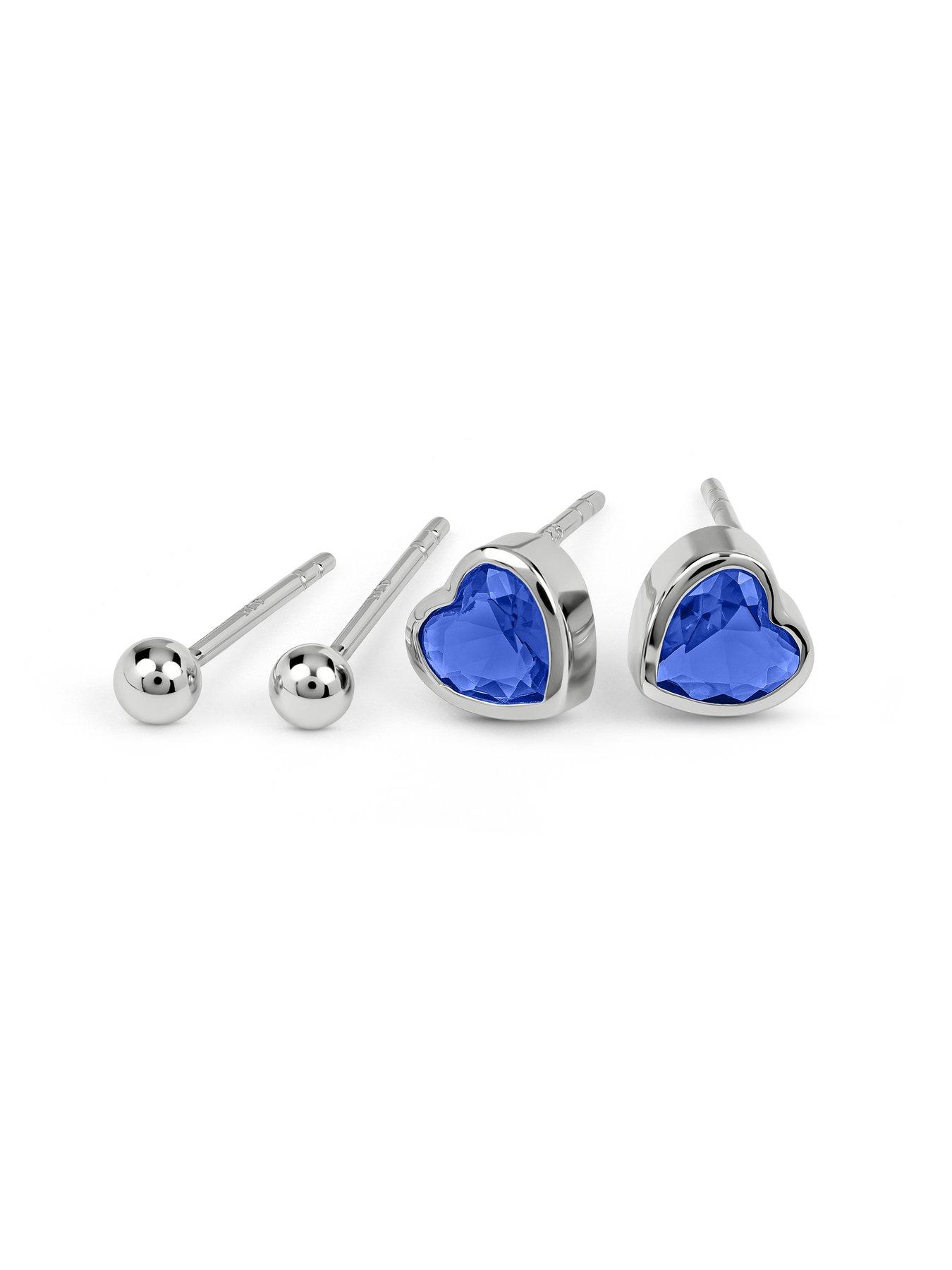 Image 3 of 4 of Radley Silver Plated Twinpack Saphire Heart and Ball Stud Earrings