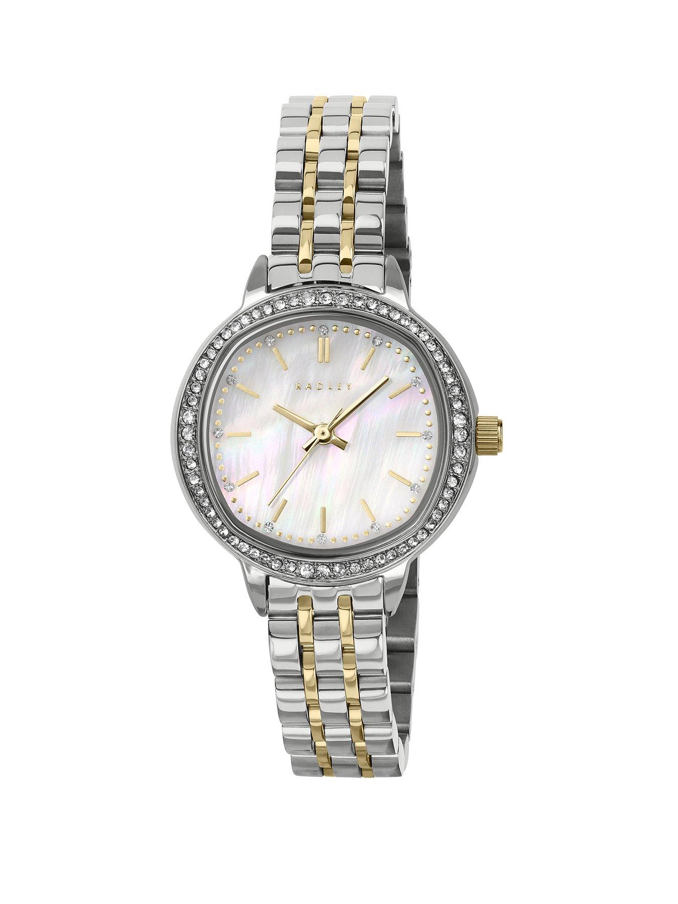 Image 1 of 4 of Radley Silver Plated Stone Set Case Mother Of Pearl Dial Stainless Steel Bracelet Watch