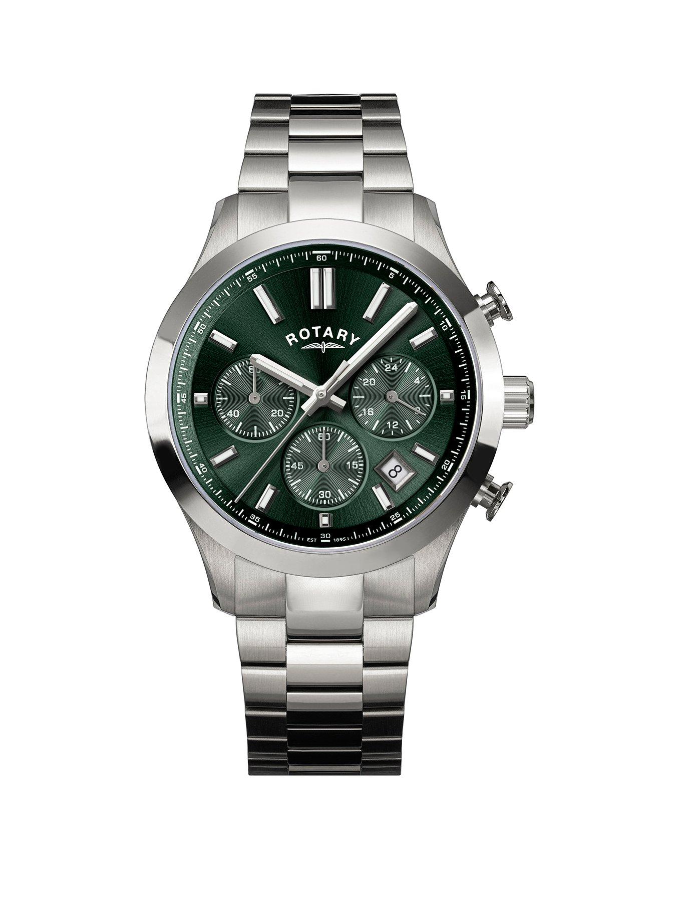 Rotary Men's SS Chronograph Bracelet Green Dial 50m