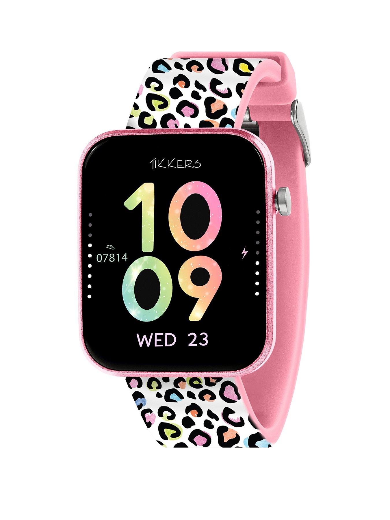 Tikkers Smart Series 13 Pink Leopard Print Silicone Strap Smart Watch