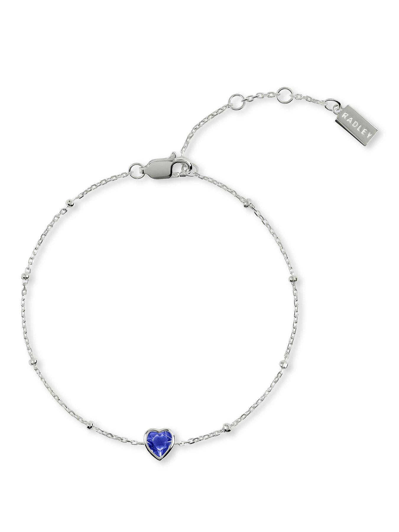 Radley Silver Plated Bobble Chain Saphire Heart Bracelet