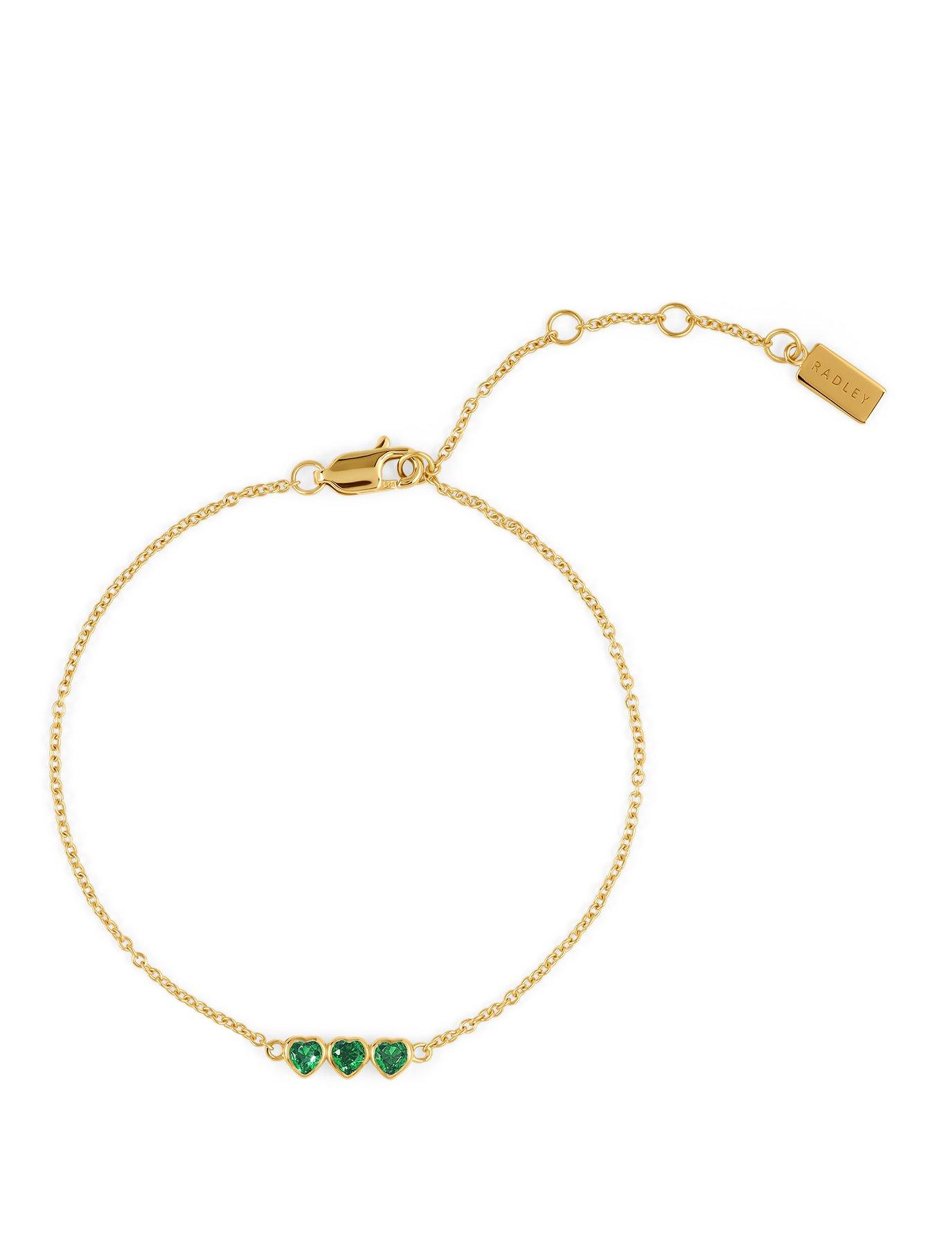 Radley Gold & Green triple Heart Charm Bracelet