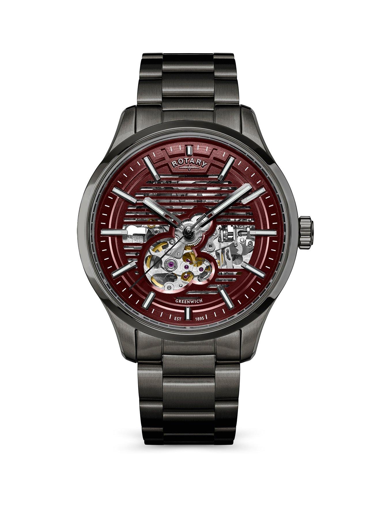 Rotary Men's Greenwich Skeleton Automatic Gun Bracelet Claret Dial 100m