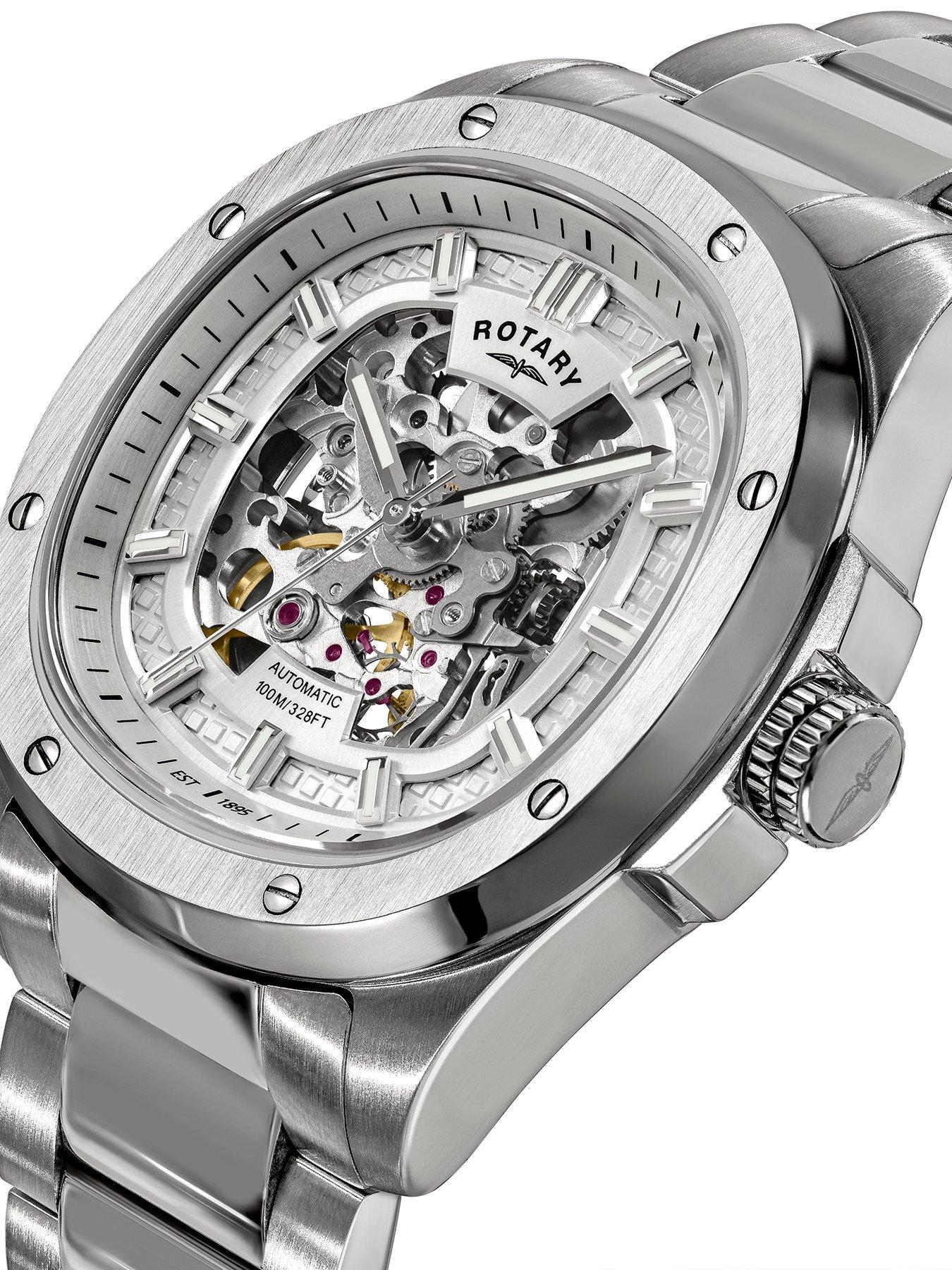 Image 2 of 6 of Rotary Men's Skeleton Automatic SS Bracelet Silver Dial 100m