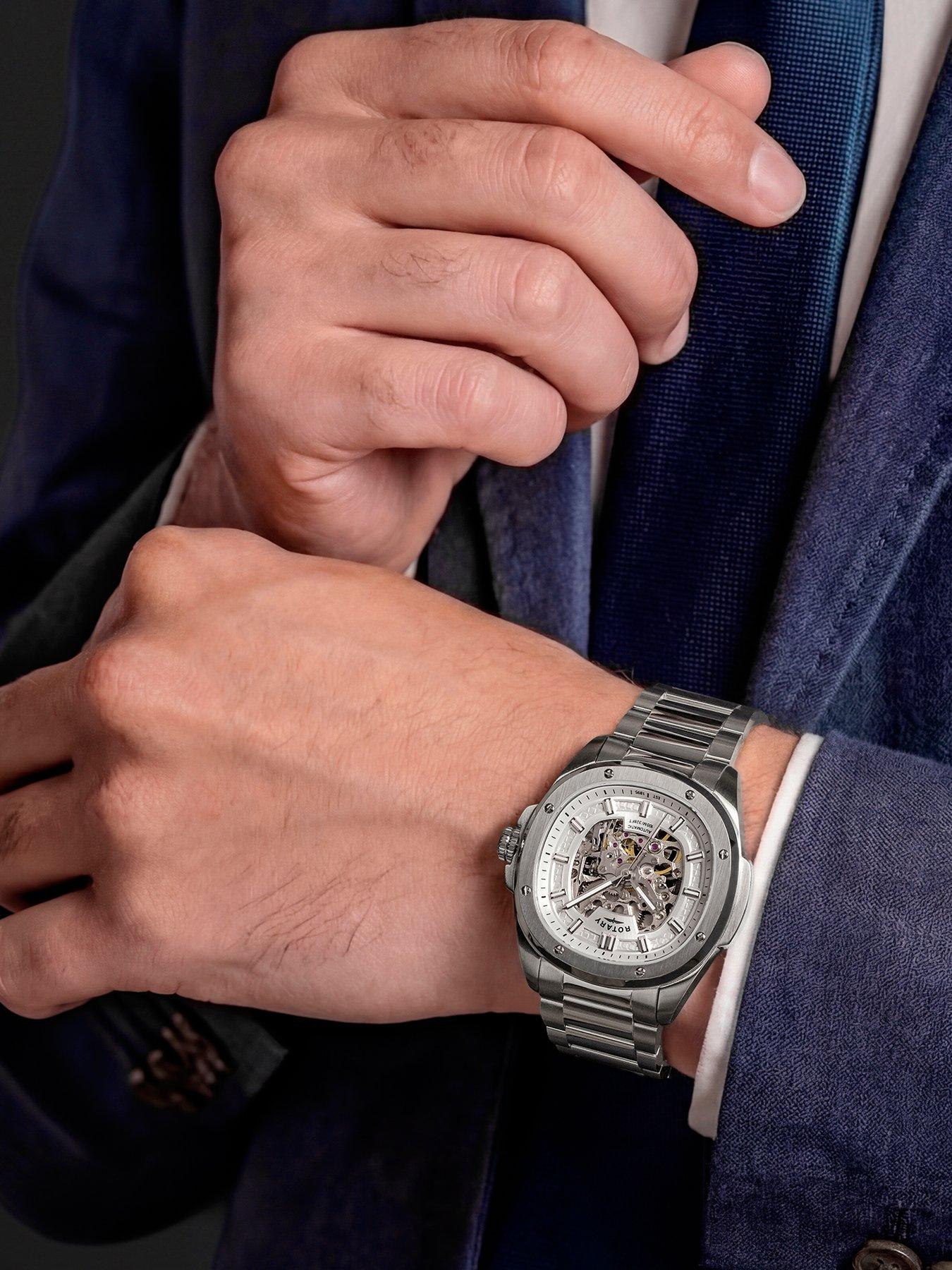 Image 3 of 6 of Rotary Men's Skeleton Automatic SS Bracelet Silver Dial 100m