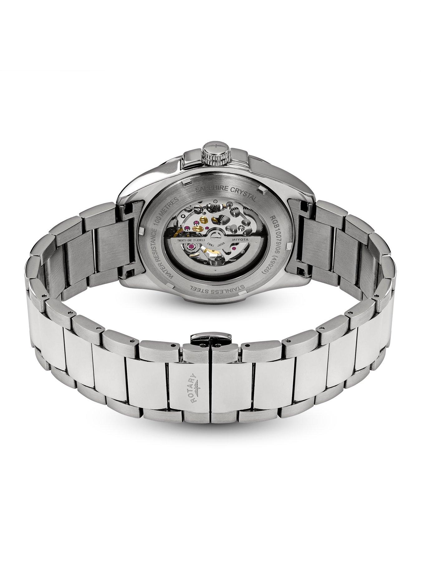 Image 4 of 6 of Rotary Men's Skeleton Automatic SS Bracelet Silver Dial 100m