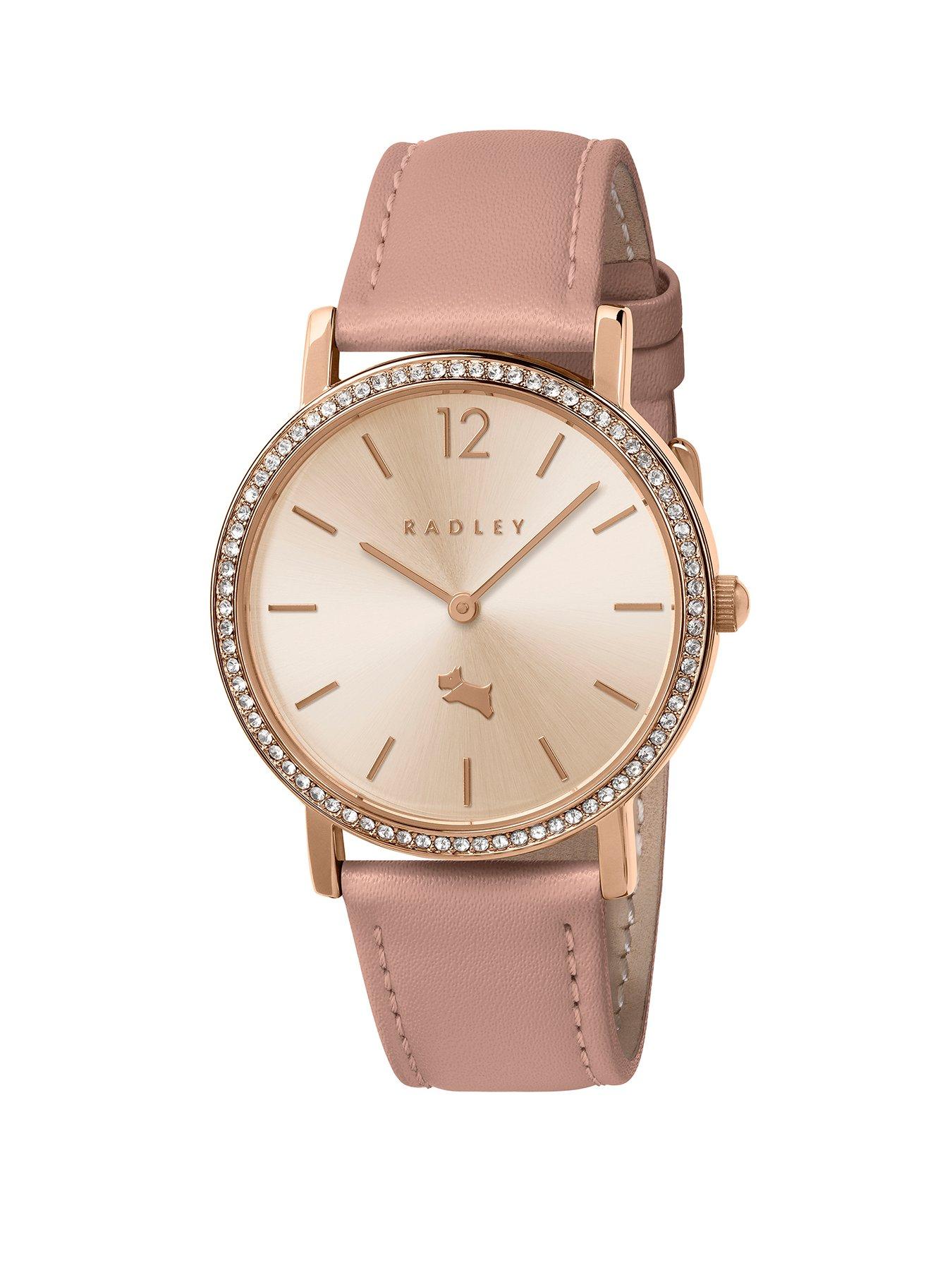 Radley Rose Gold Plated Stone Set Carnation Pink Leather Strap Watch