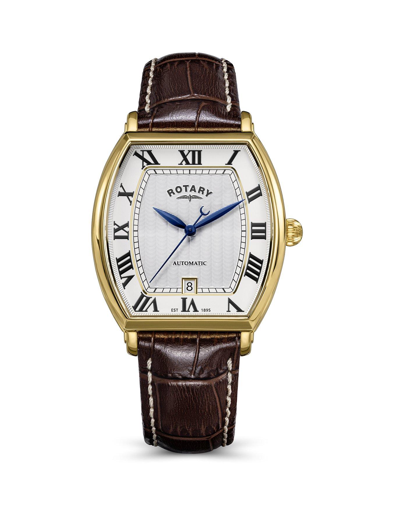 Rotary Rotary Men's Automatic GP Brown Strap White Dial 50m