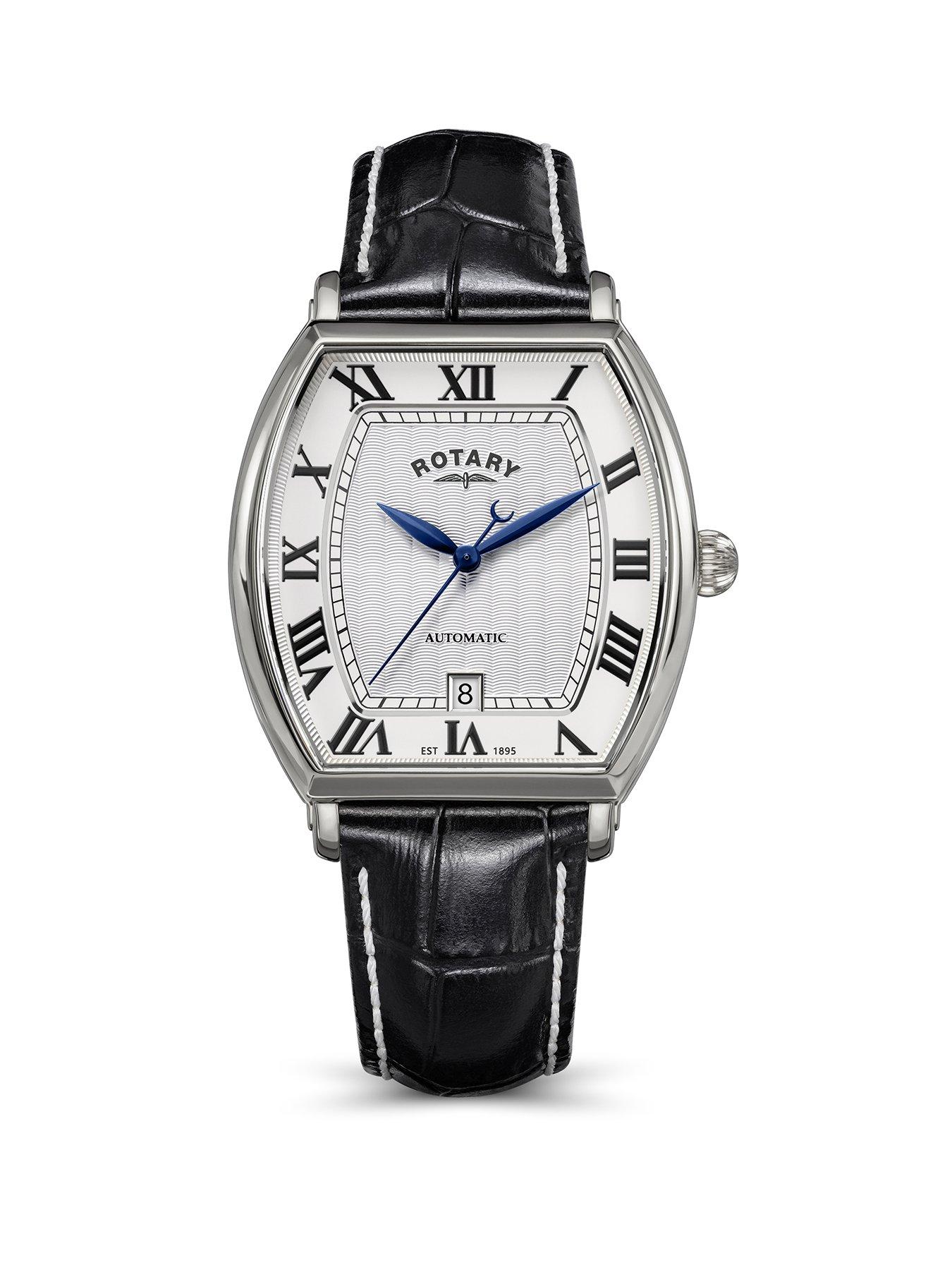 Rotary Rotary Men's Automatic SS Black Strap White Dial 50m