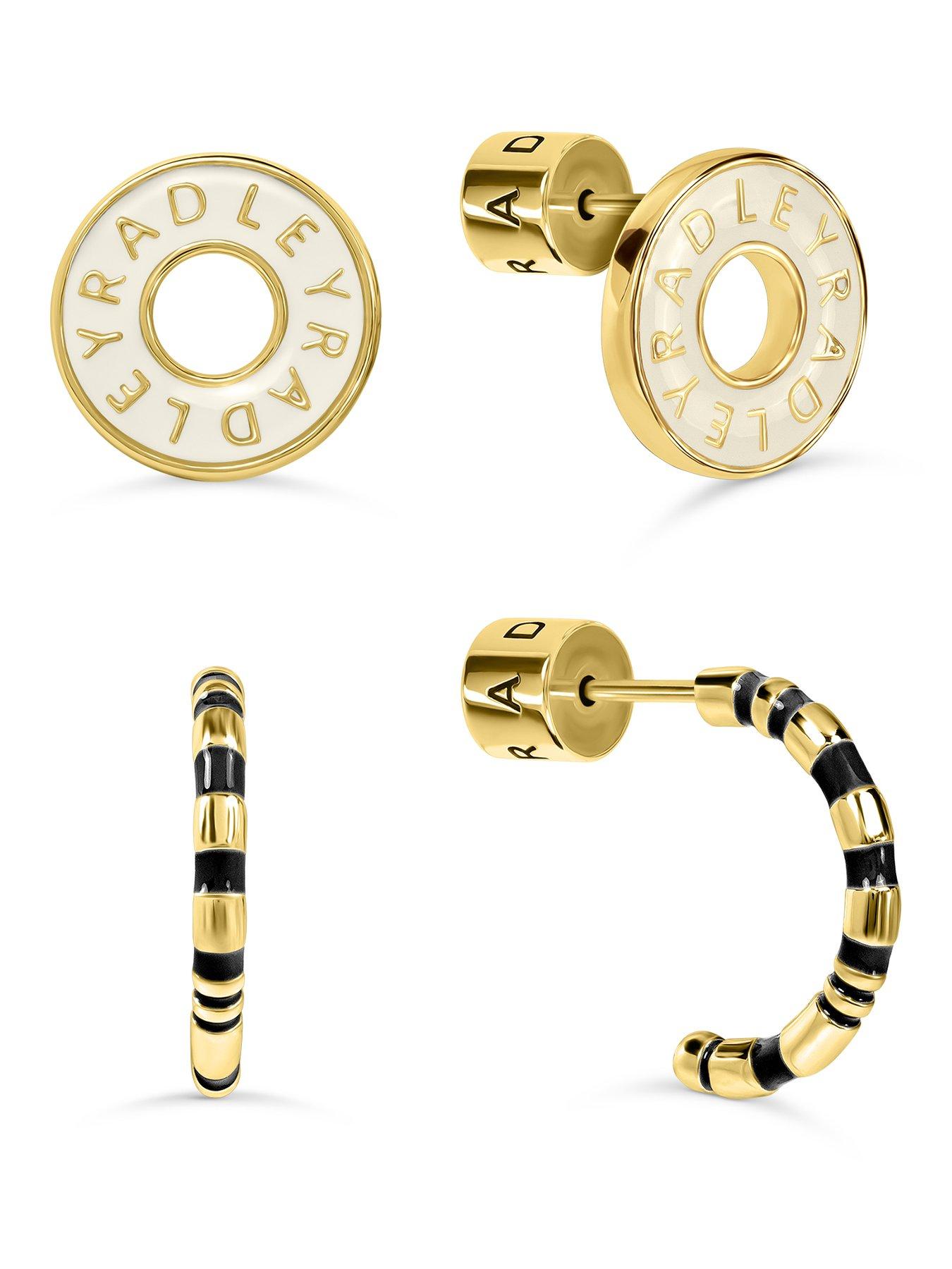 Radley 18ct GP Twinpack Salt Enamel Donut and Black Half Hoop Earrings