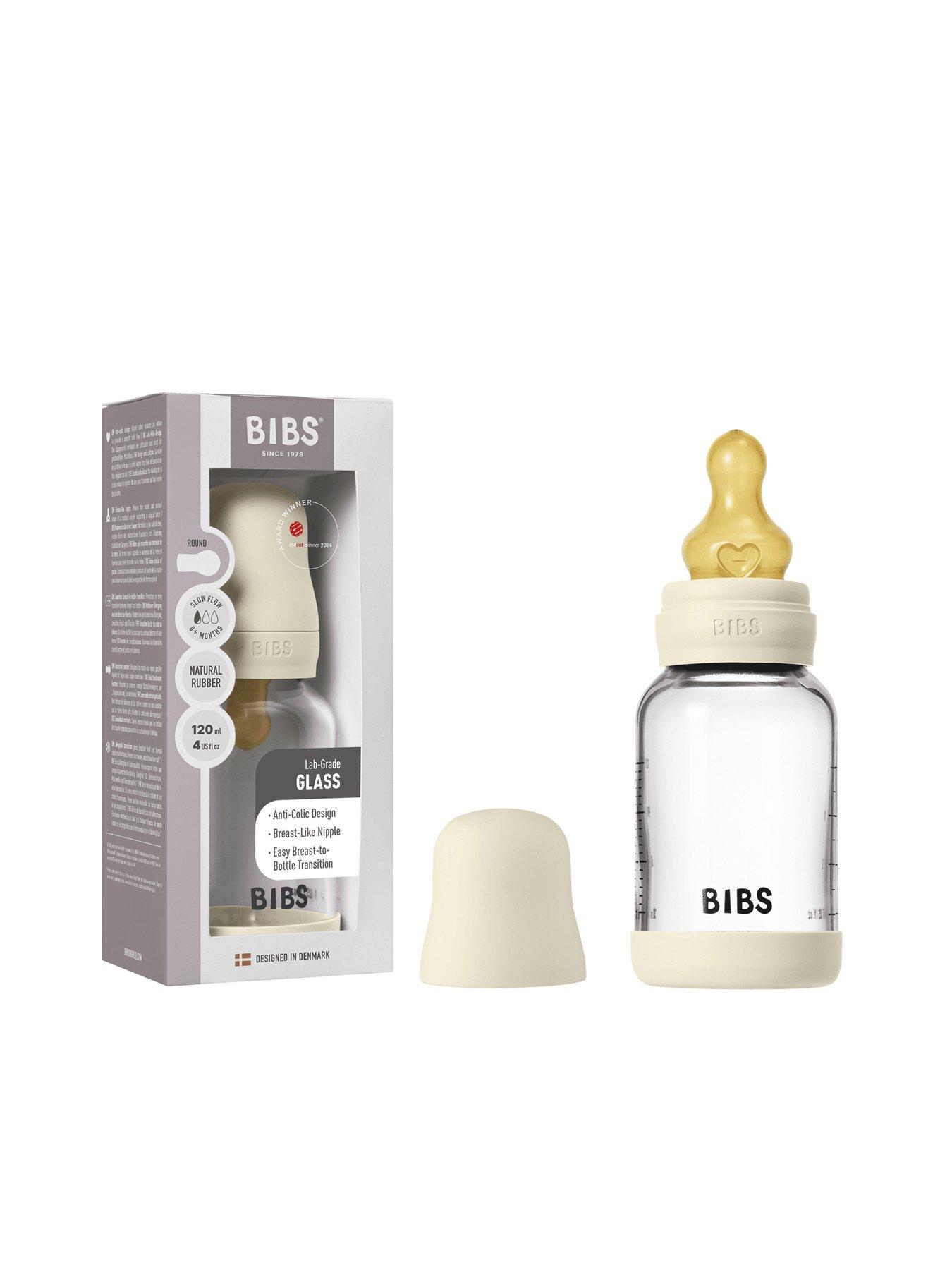 BIBS Glass Baby Bottle Round Latex 1 pack 120 ml Slow Flow, Ivory
