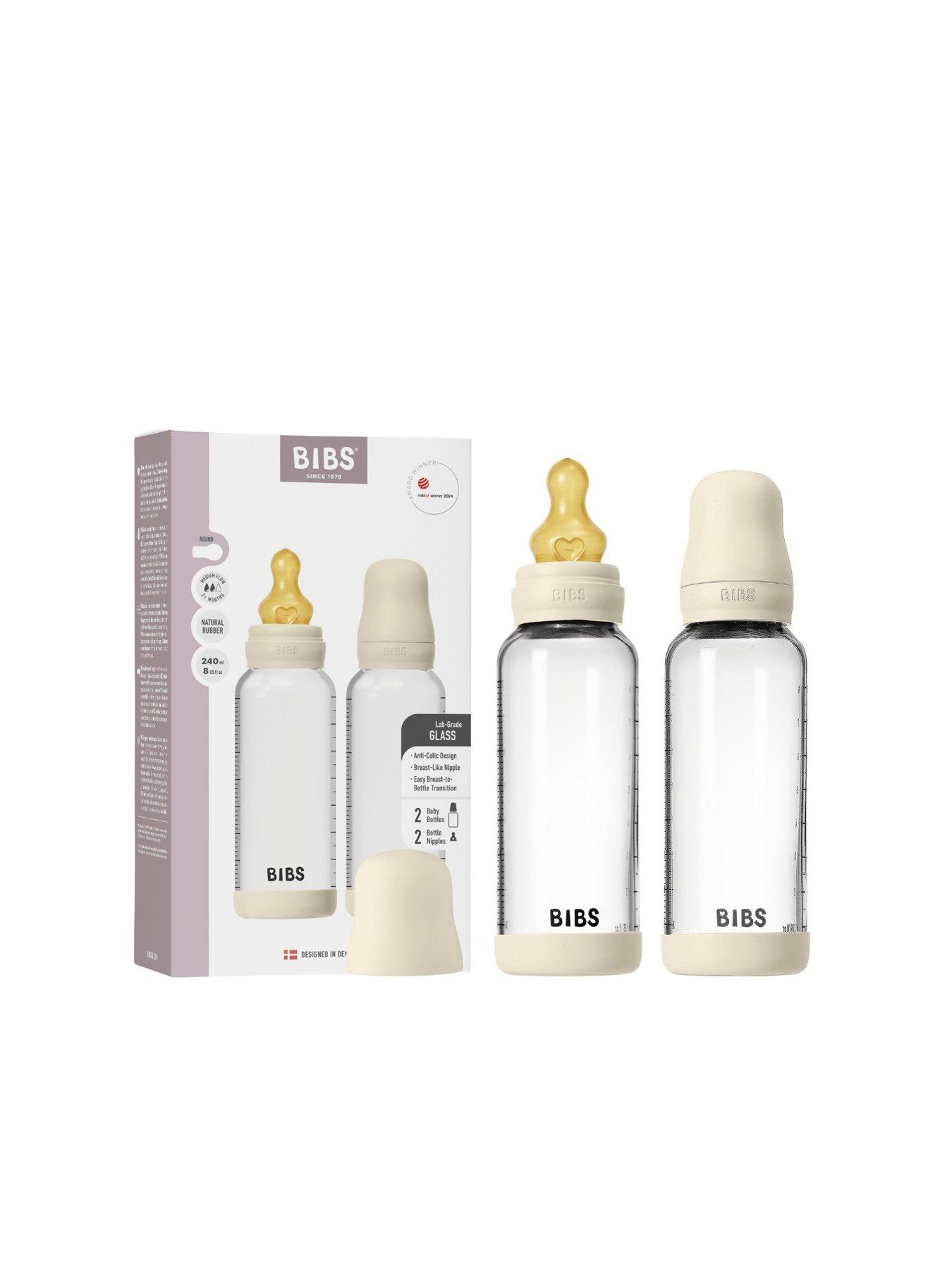 Image 1 of 5 of BIBS Glass Baby Bottle Round Latex 2 pack 240 ml Medium Flow - Ivory