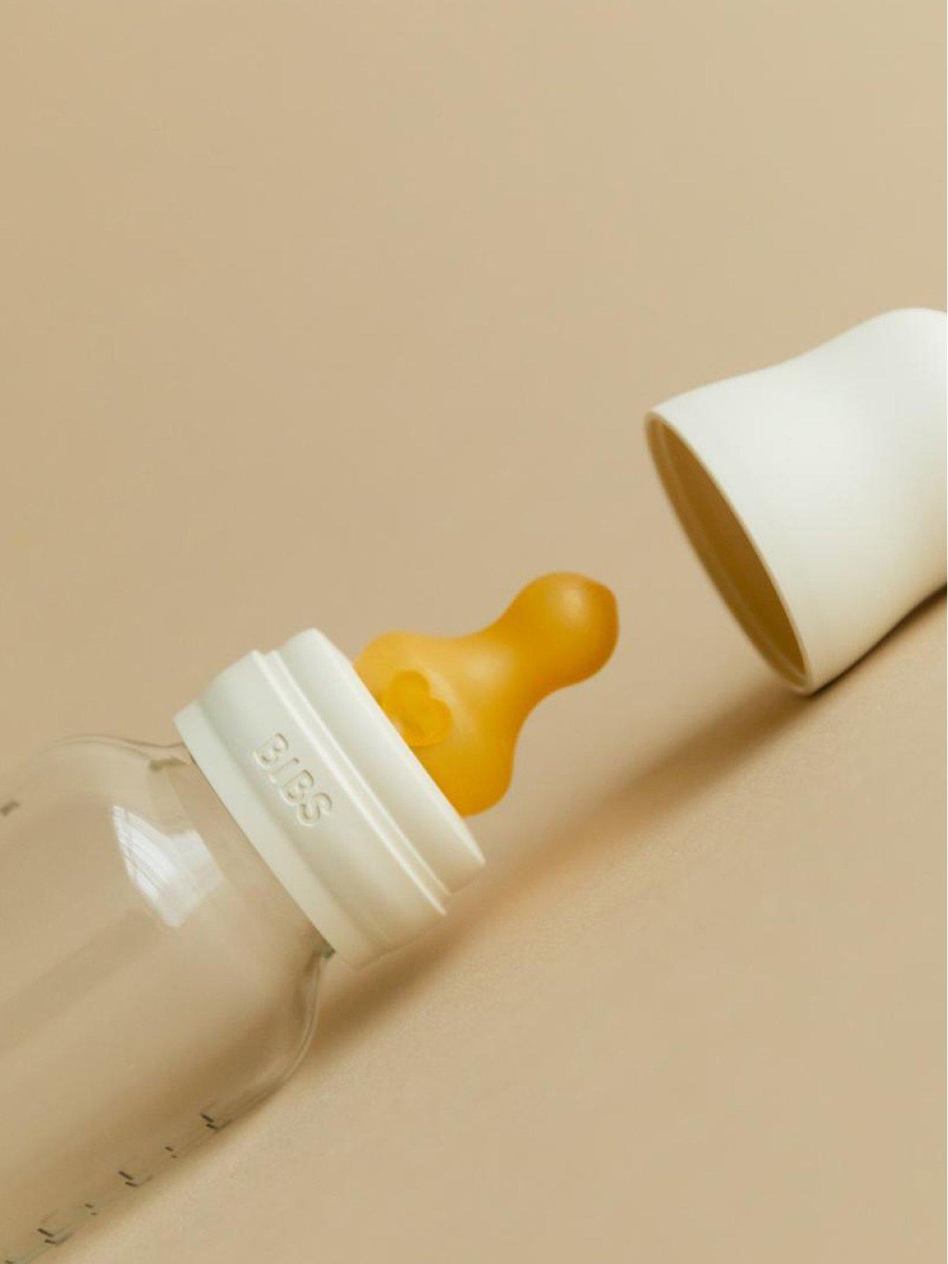 Image 3 of 5 of BIBS Glass Baby Bottle Round Latex 2 pack 240 ml Medium Flow - Ivory