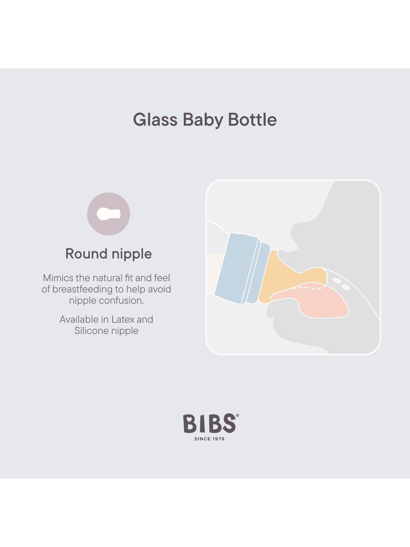Image 5 of 5 of BIBS Glass Baby Bottle Round Latex 2 pack 240 ml Medium Flow - Ivory