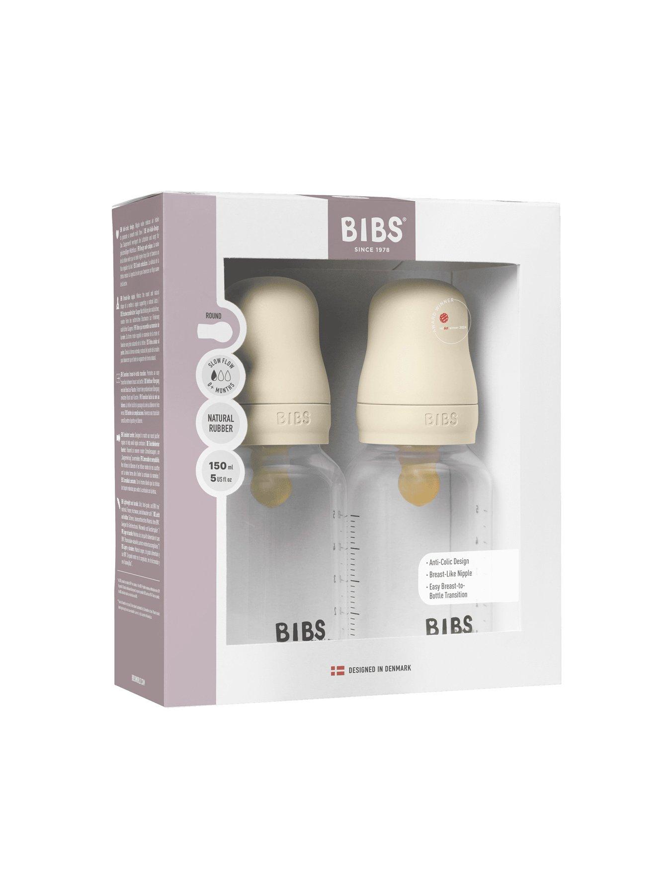 Bibs Baby Bottle Round Latex 2 Pack 150 Ml Slow Flow - Ivory