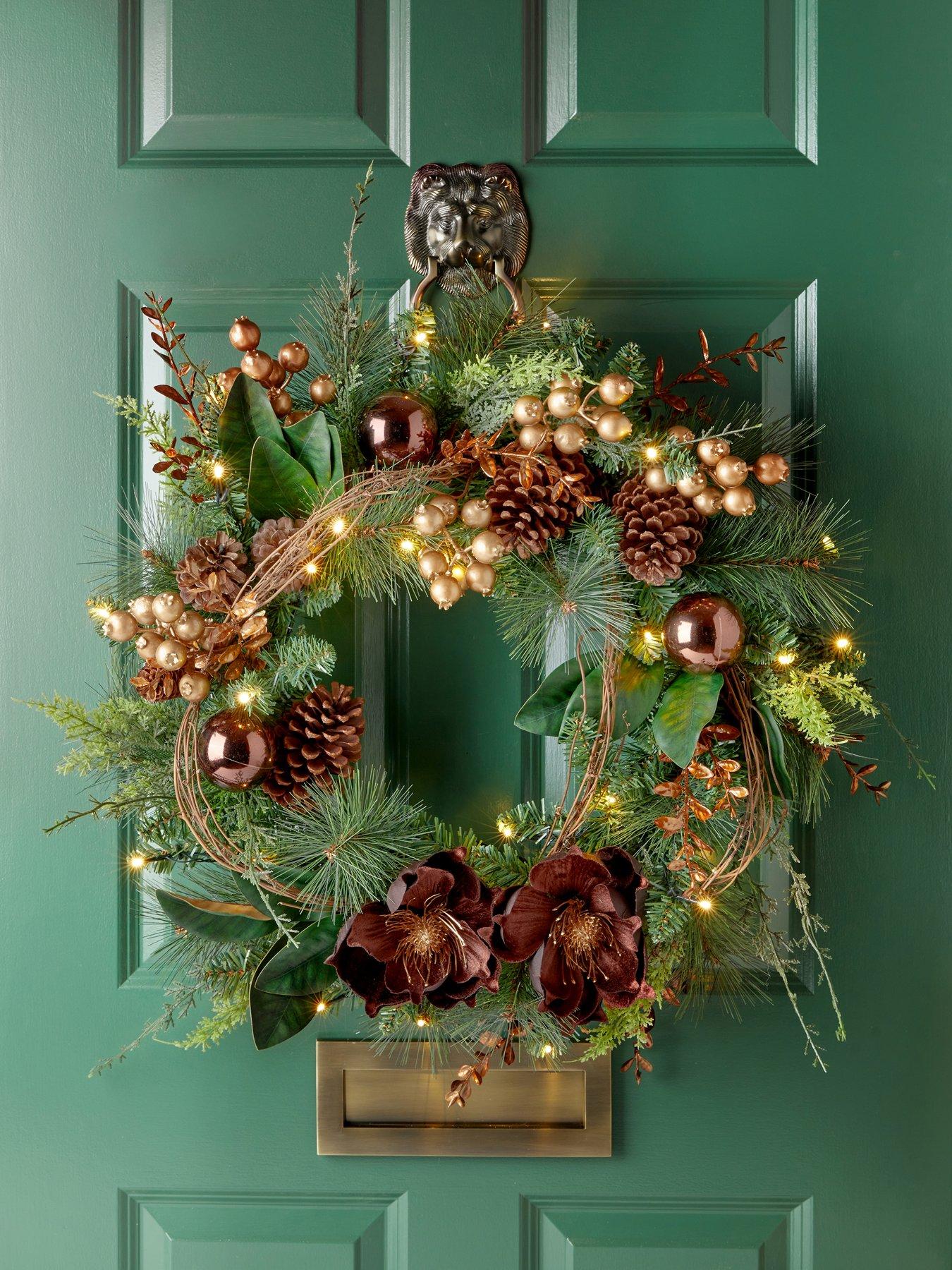 Image 1 of 6 of The Very Collection 60cm Prelit Brown Magnolia Wreath