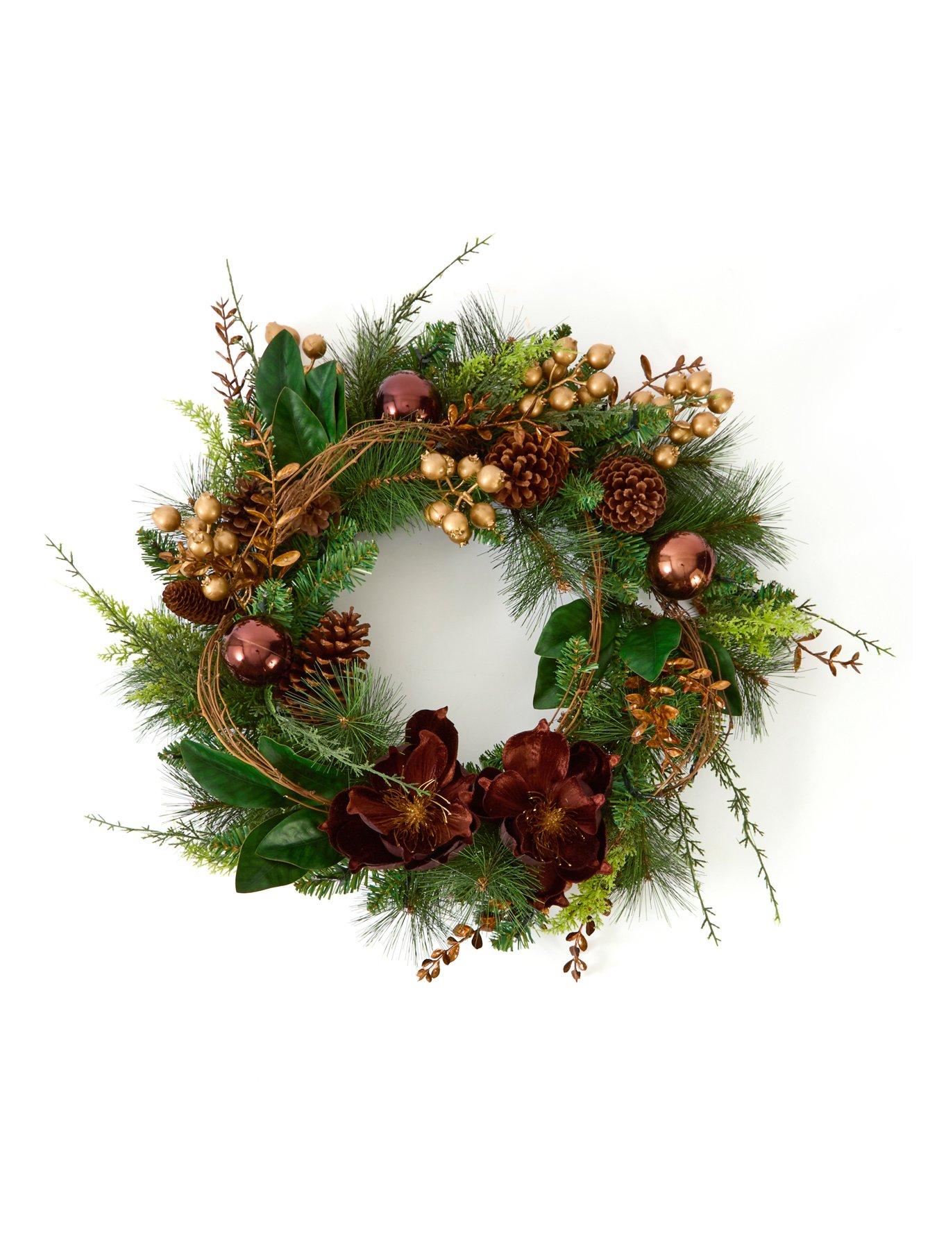 Image 2 of 6 of The Very Collection 60cm Prelit Brown Magnolia Wreath