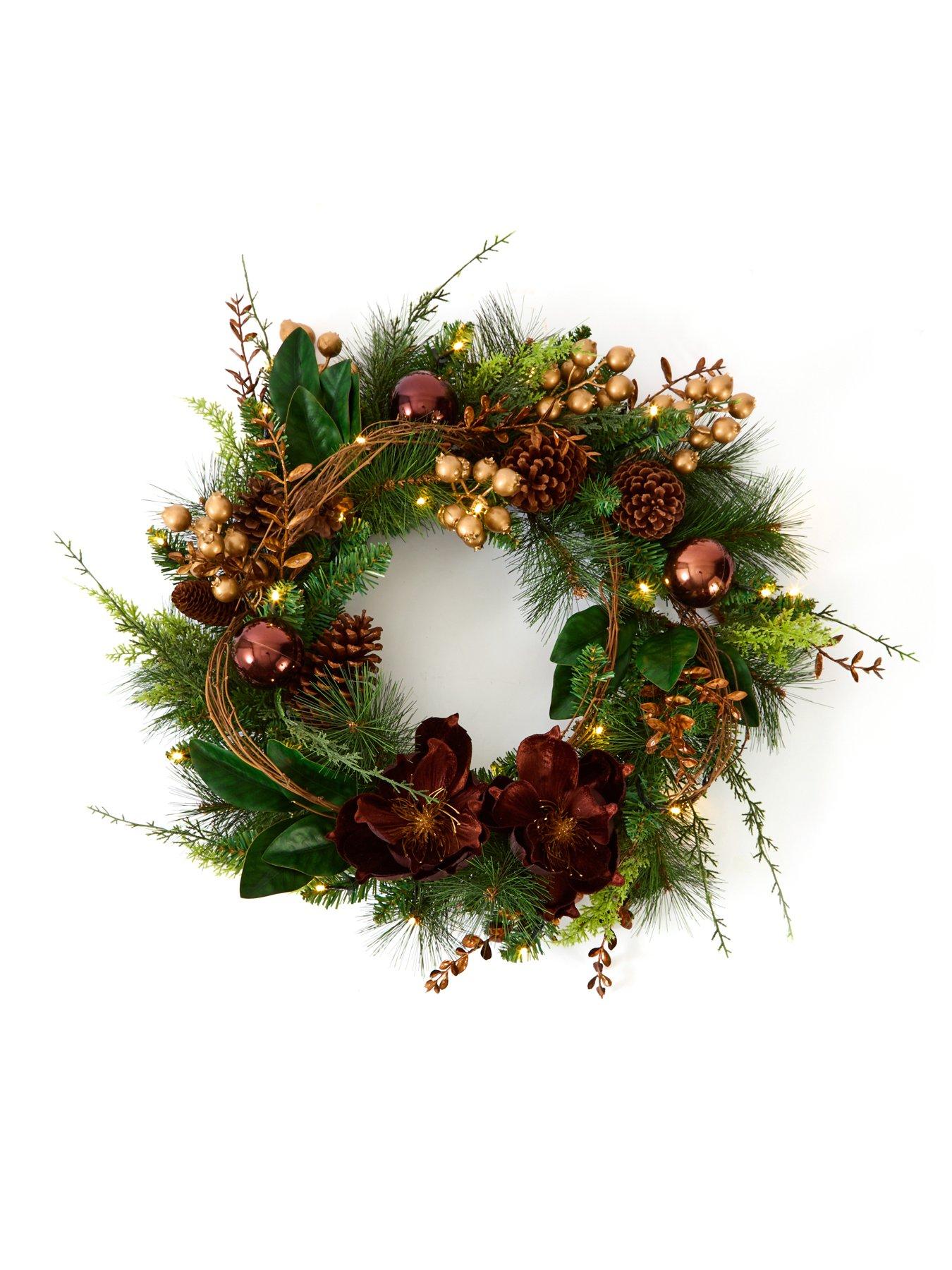 Image 3 of 6 of The Very Collection 60cm Prelit Brown Magnolia Wreath