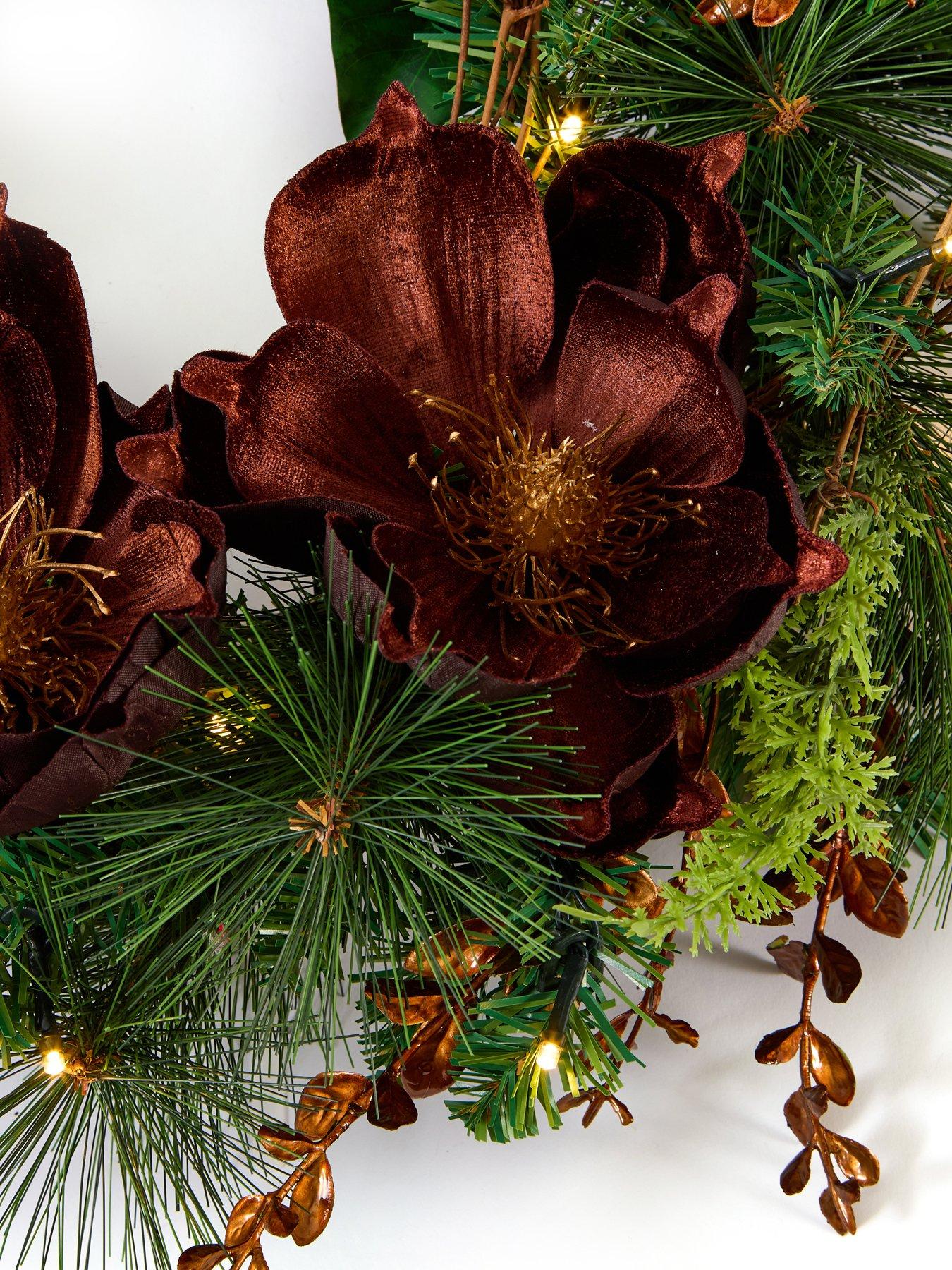 Image 4 of 6 of The Very Collection 60cm Prelit Brown Magnolia Wreath