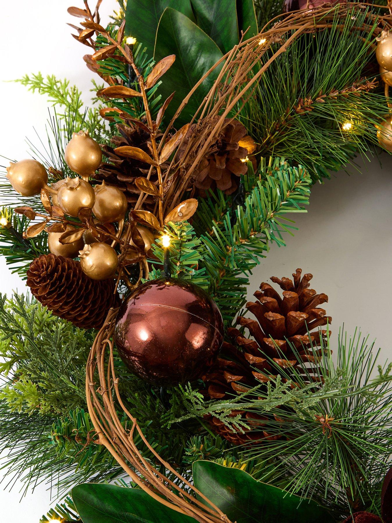 Image 5 of 6 of The Very Collection 60cm Prelit Brown Magnolia Wreath