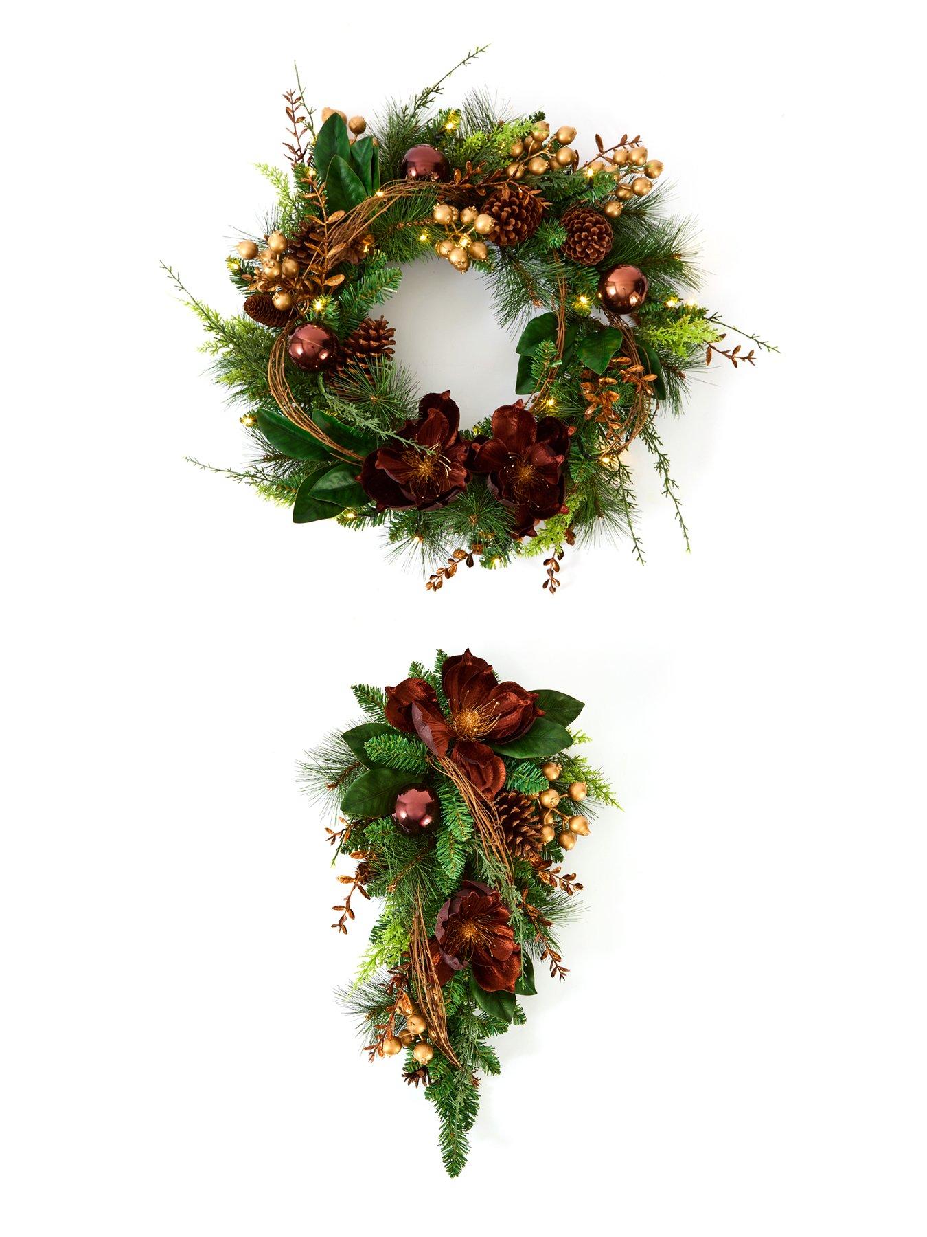 Image 6 of 6 of The Very Collection 60cm Prelit Brown Magnolia Wreath