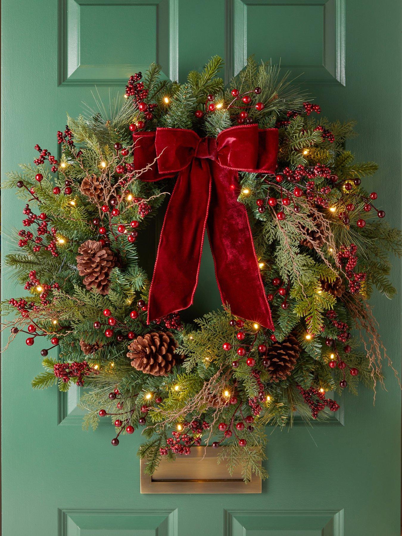 The Very Collection Pre-lit 76cm Pinecones And Berries Wreath