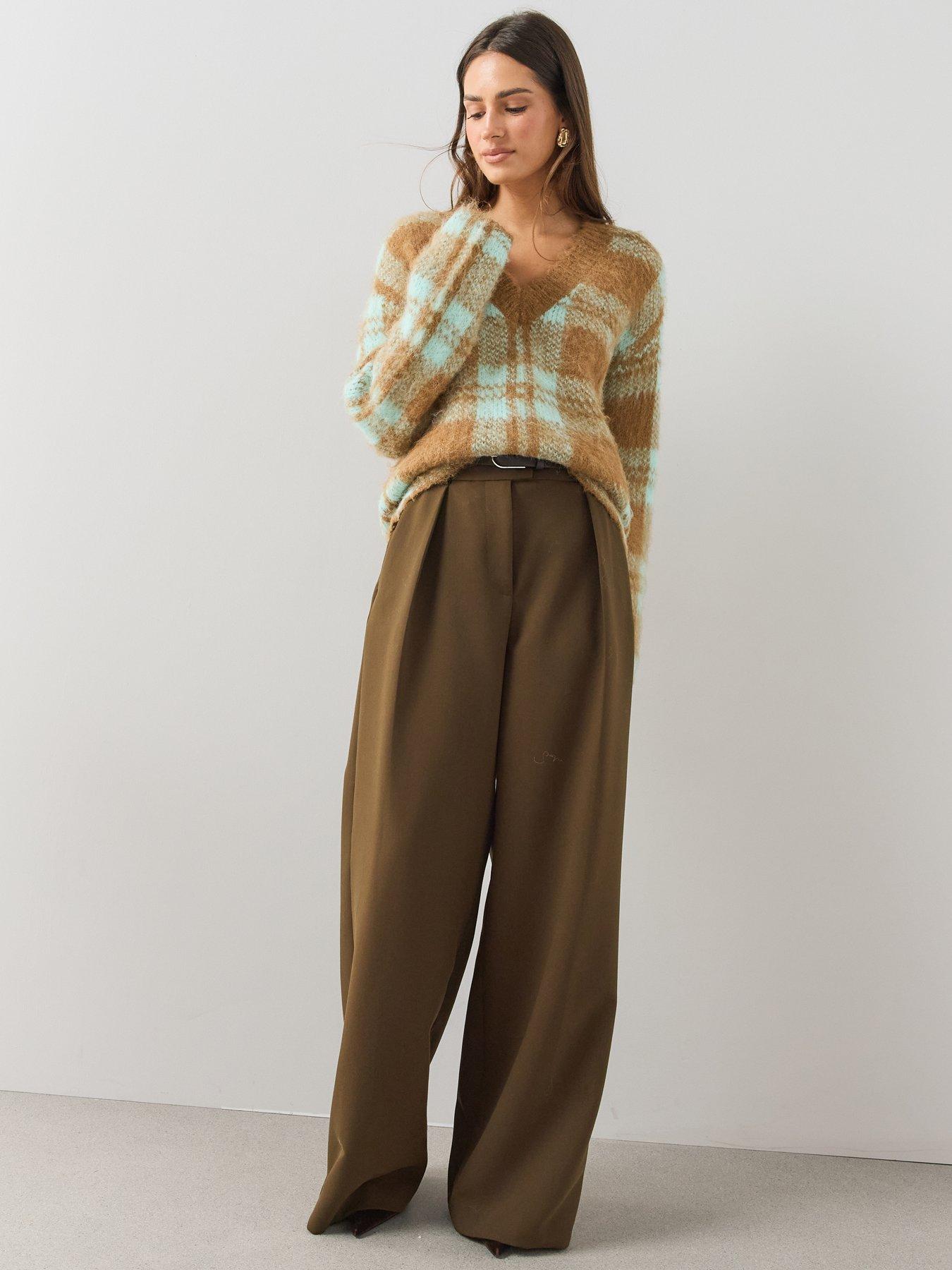 Image 6 of 6 of The Very Collection V Neck Checked Jumper With Wool - Brown / Mint
