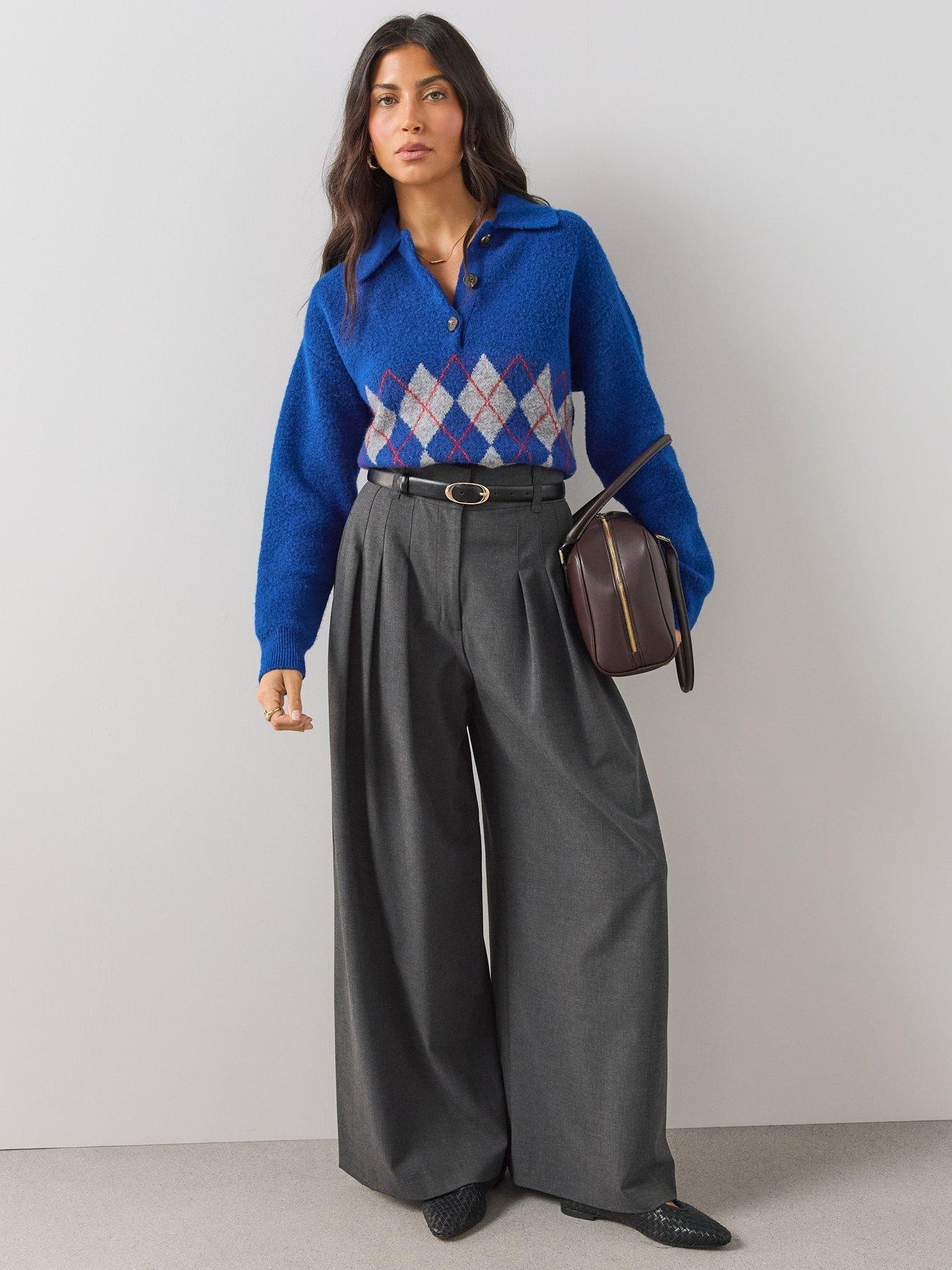 Image 3 of 6 of The Very Collection Womens Collared Button Placket Argyle Jumper - Blue