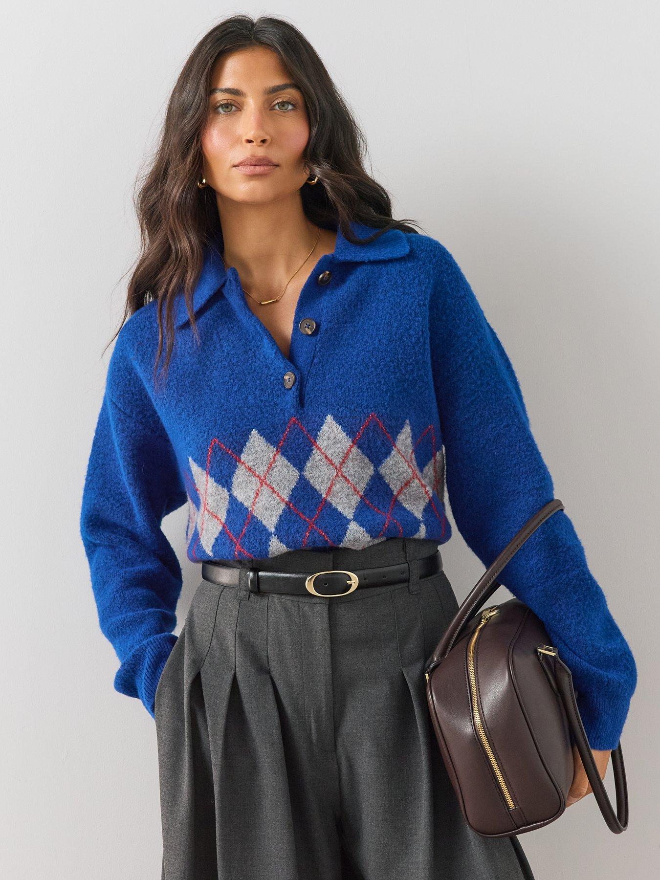 Image 4 of 6 of The Very Collection Womens Collared Button Placket Argyle Jumper - Blue