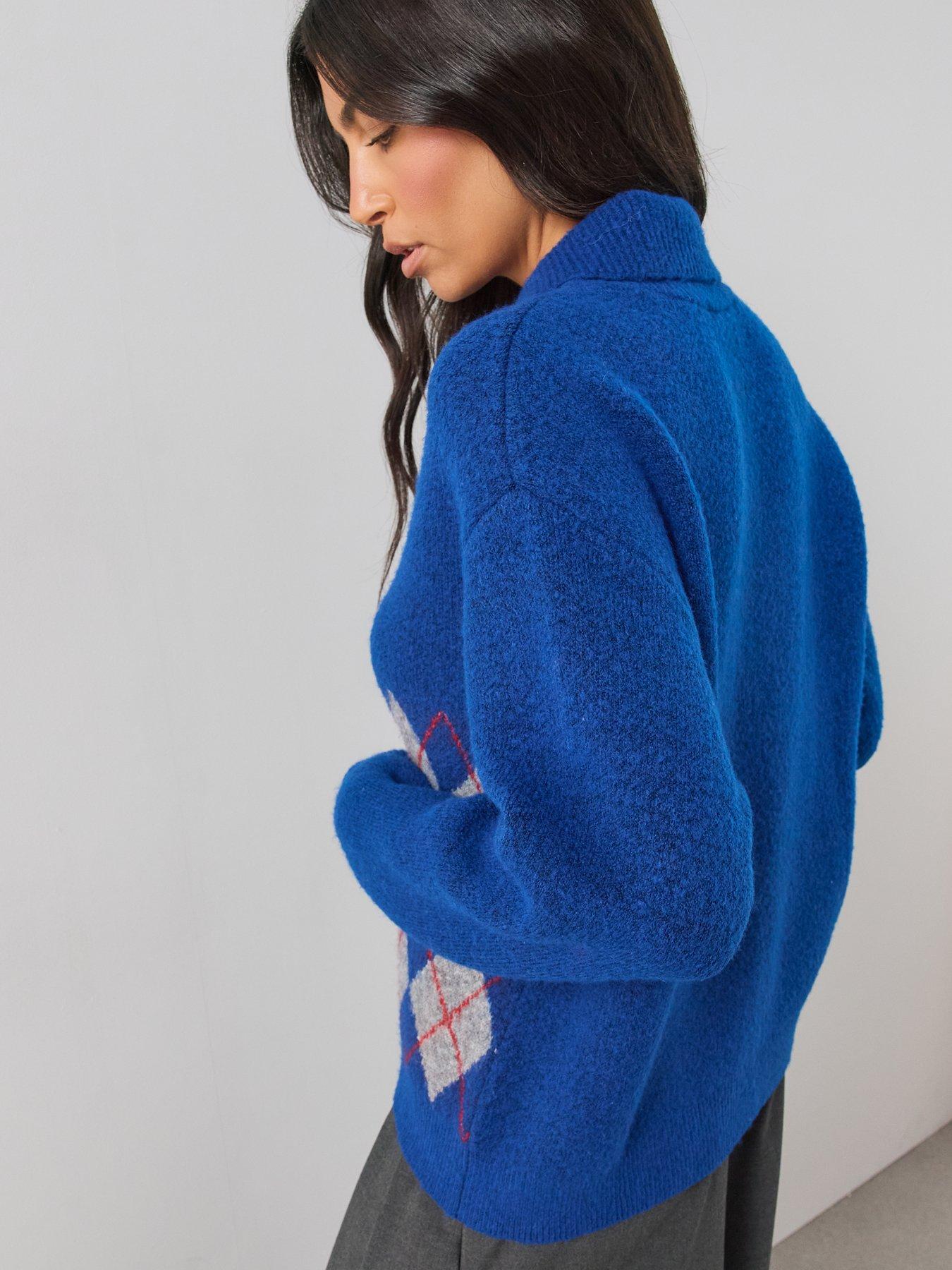 Image 5 of 6 of The Very Collection Womens Collared Button Placket Argyle Jumper - Blue