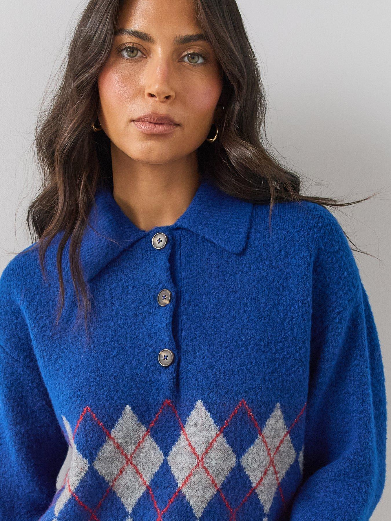 Image 6 of 6 of The Very Collection Womens Collared Button Placket Argyle Jumper - Blue
