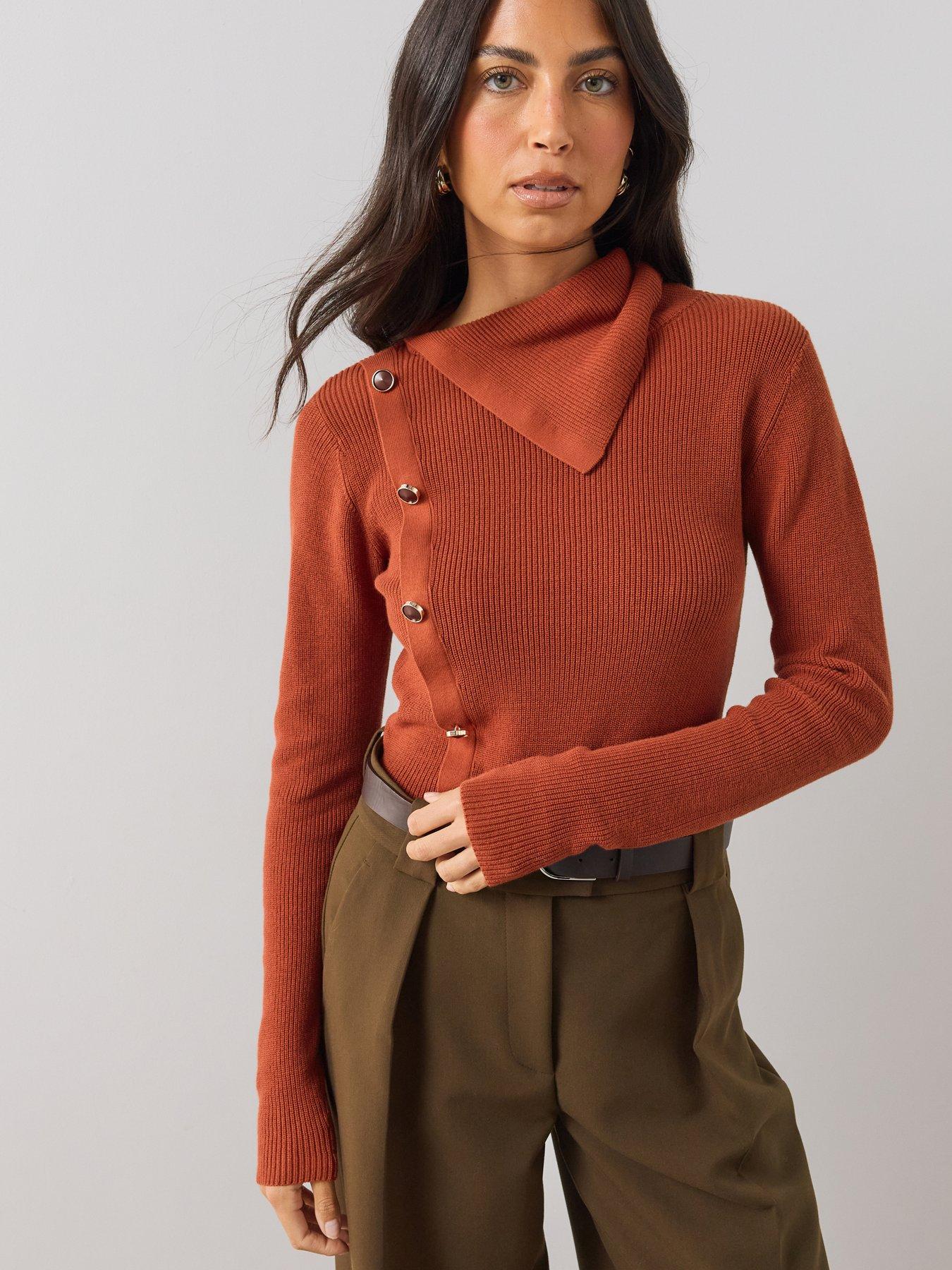 Image 1 of 6 of The Very Collection Womens Button Detail Rib Knit Jumper - Orange