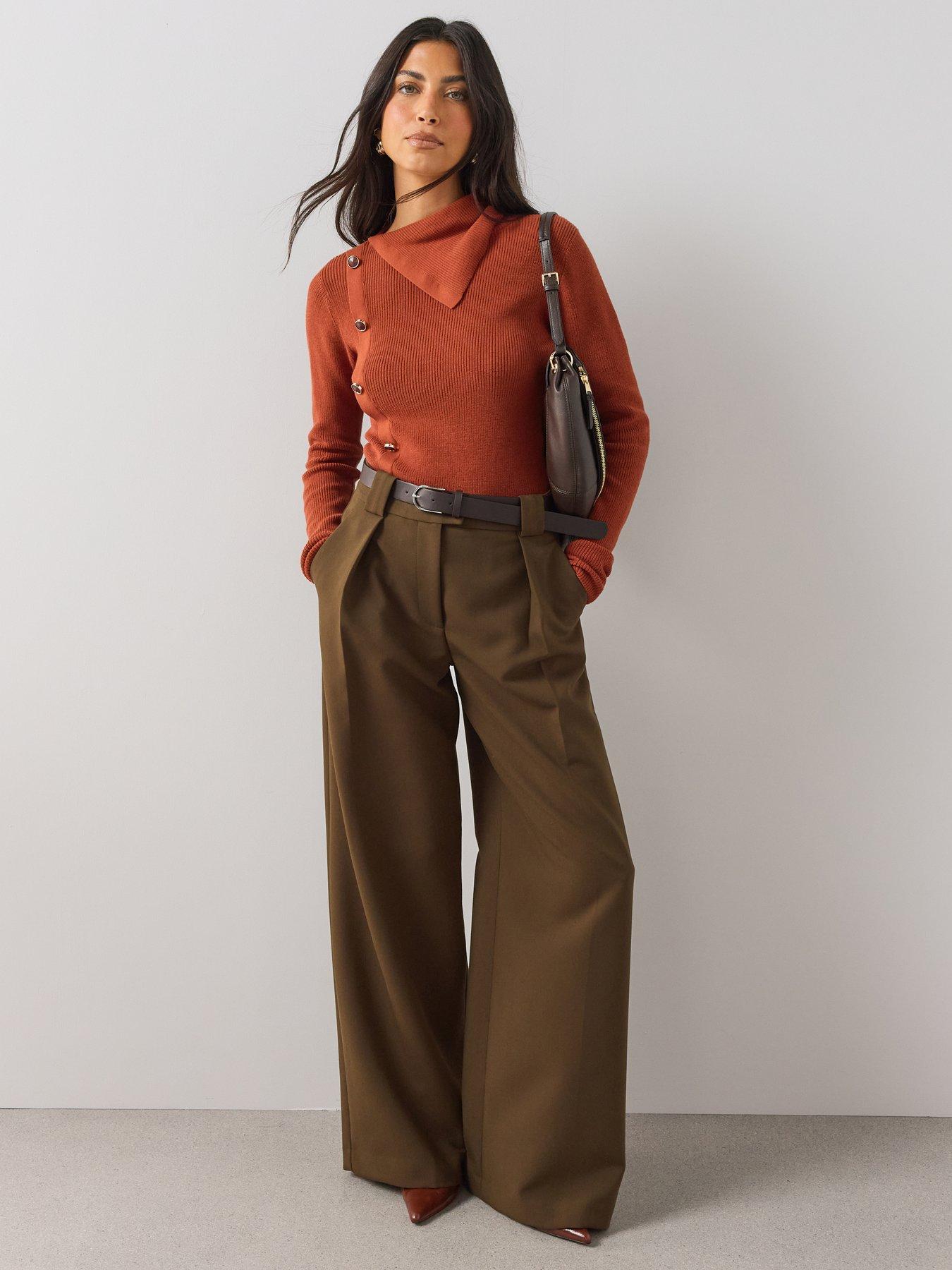 Image 3 of 6 of The Very Collection Womens Button Detail Rib Knit Jumper - Orange