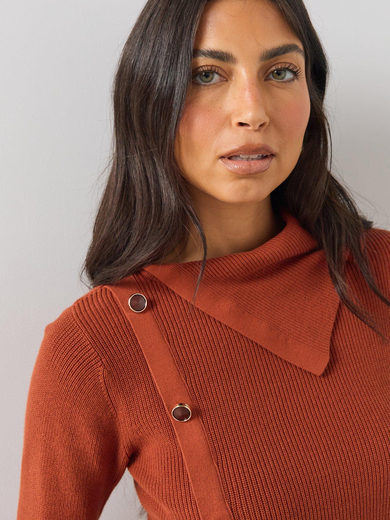 Image 4 of 6 of The Very Collection Womens Button Detail Rib Knit Jumper - Orange