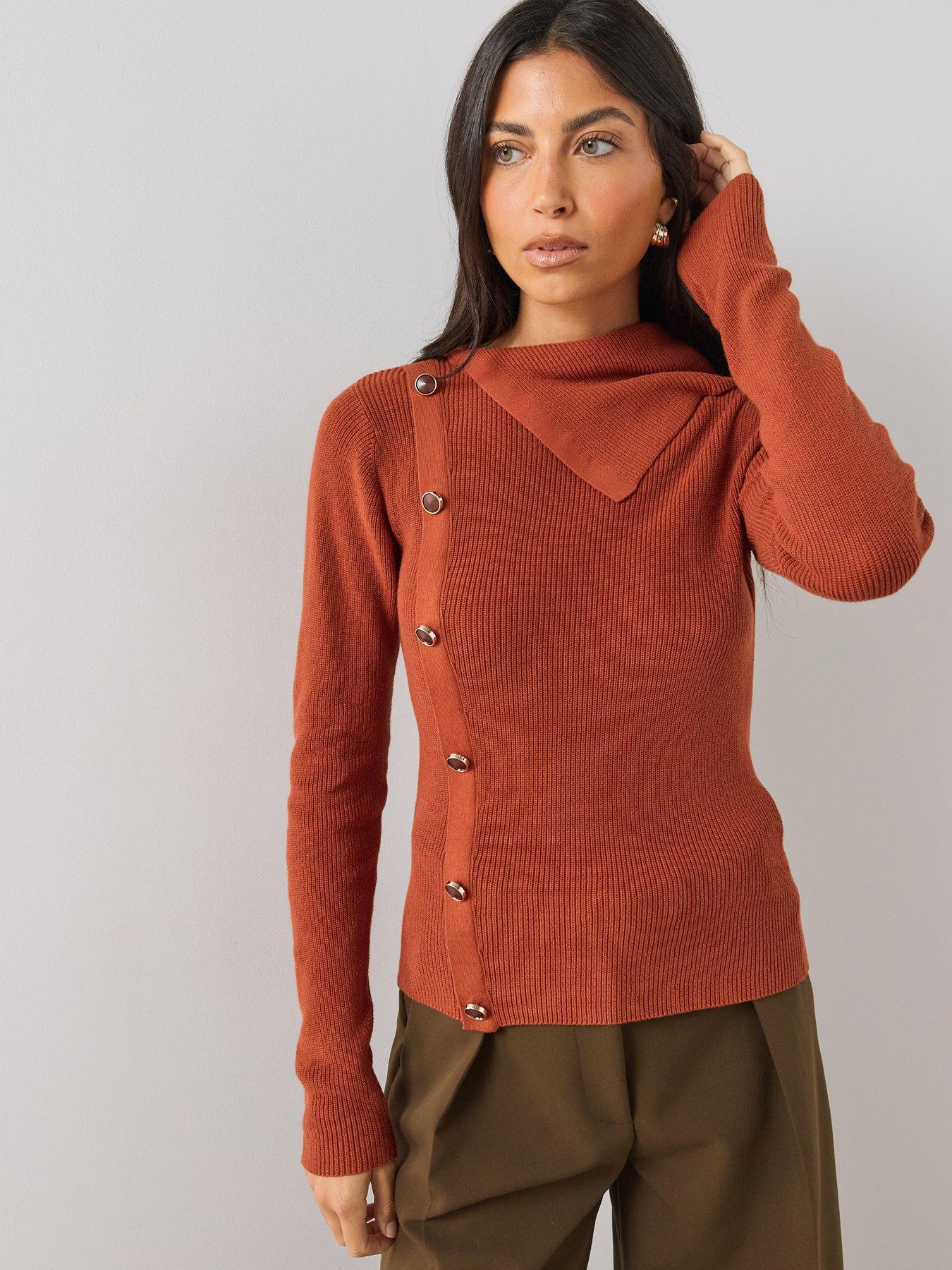 Image 6 of 6 of The Very Collection Womens Button Detail Rib Knit Jumper - Orange