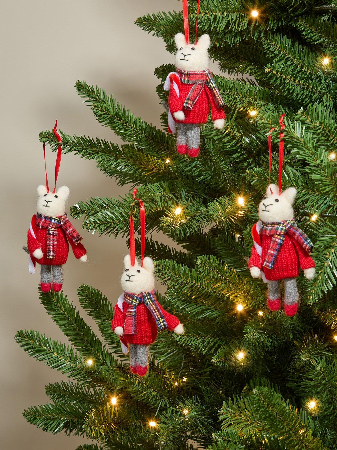 The Very Collection Set of 4 Hanging Felt Mice Christmas Tree Decorations