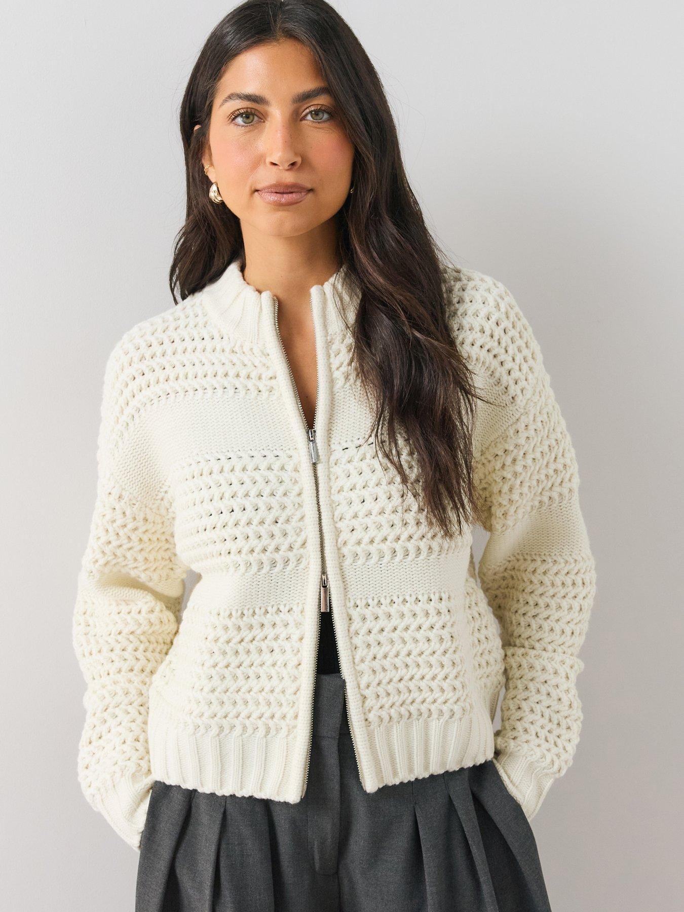 Image 1 of 6 of The Very Collection Womens Zip Through Knitted Bomber Cardigan - Cream