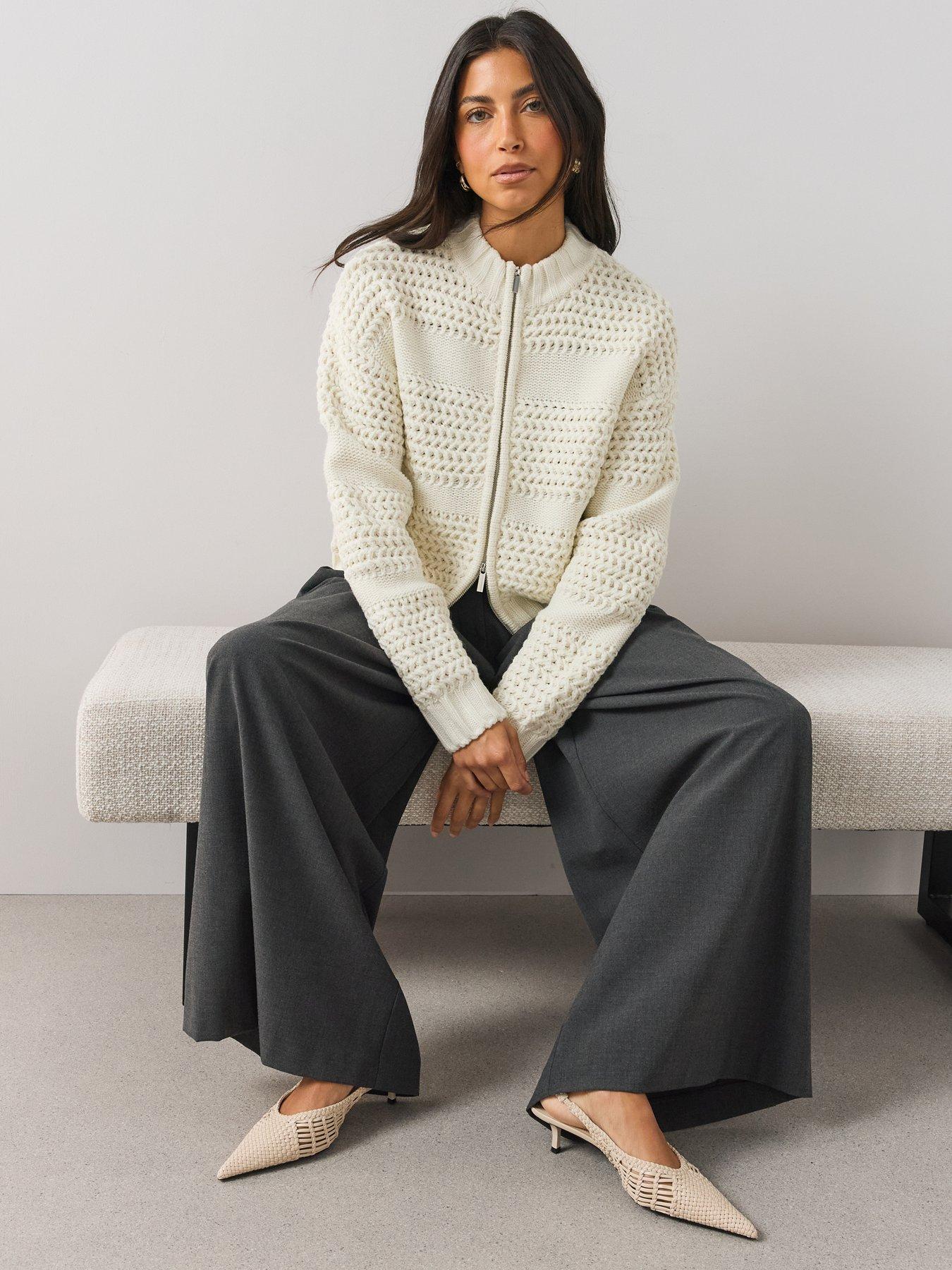 Image 4 of 6 of The Very Collection Womens Zip Through Knitted Bomber Cardigan - Cream