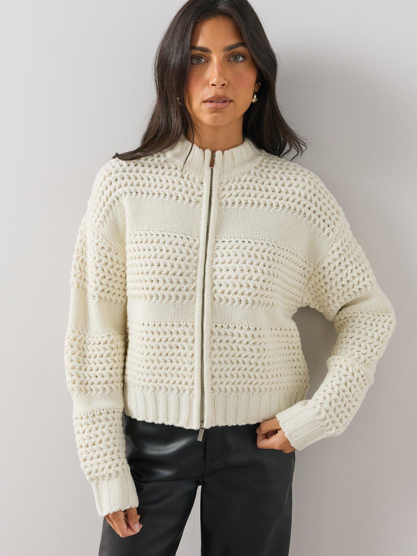 Image 6 of 6 of The Very Collection Womens Zip Through Knitted Bomber Cardigan - Cream
